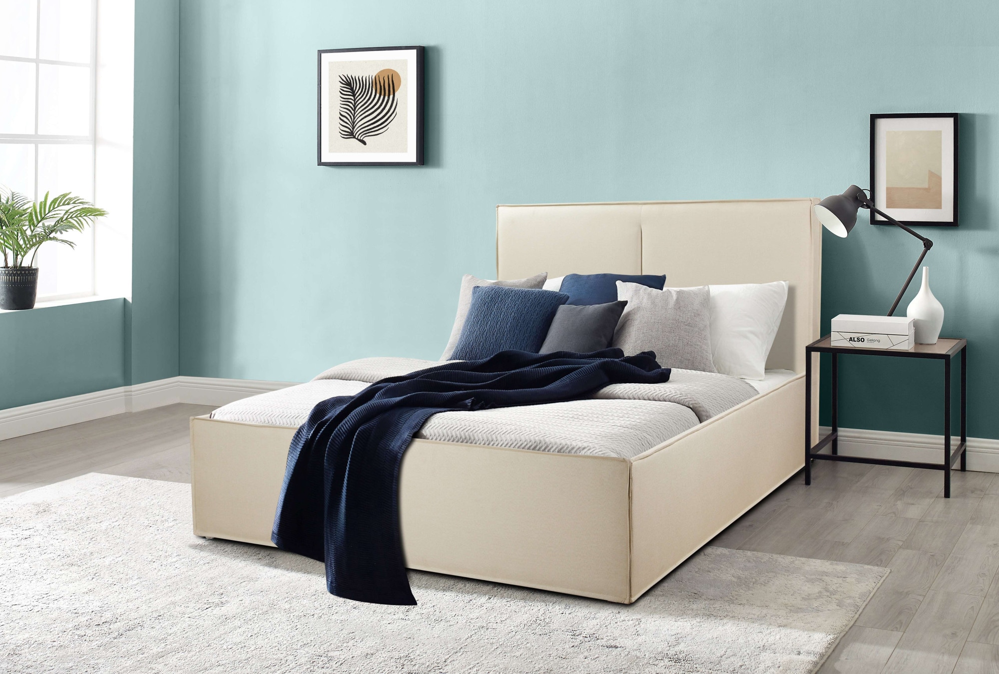 GOODproduct Lit rembourré »Hamar Cosy, 300 KG belastbar! Leinenoptik, gepolstertes Kopfteil« Liegefläche 140x200, ca. 110cm hohes Kopfteil, ca. 40cm Liegehöhe,  stilvoll, optional mit 4 Schubladen, FSC®-zertifiziert