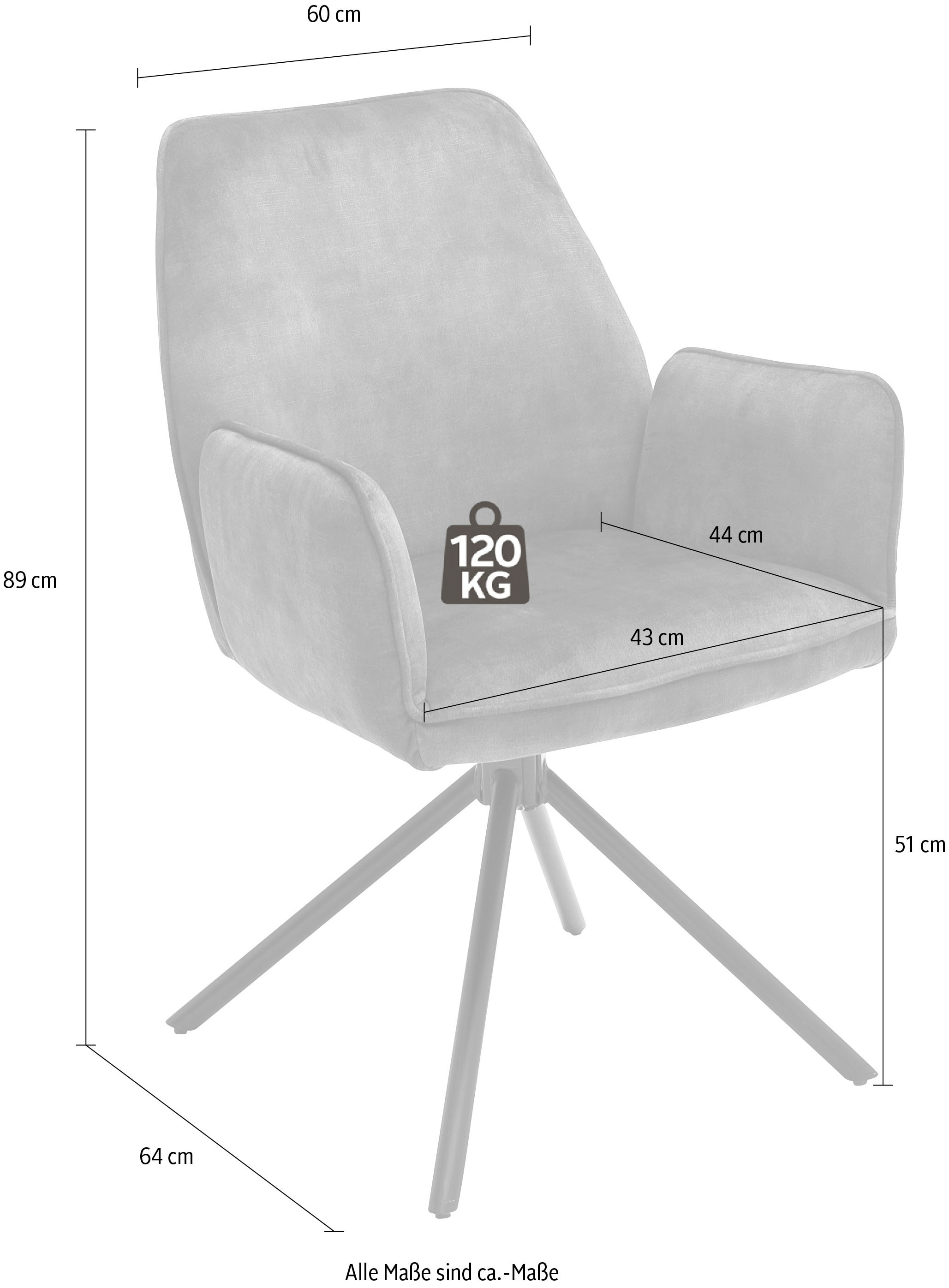 MCA furniture Chaise de salle à manger »Ottawa mit Armlehne« (Ensemble) 2 cuisaspect velours vintage avec passepoil, chaise supporte jusqu’à 120 kg