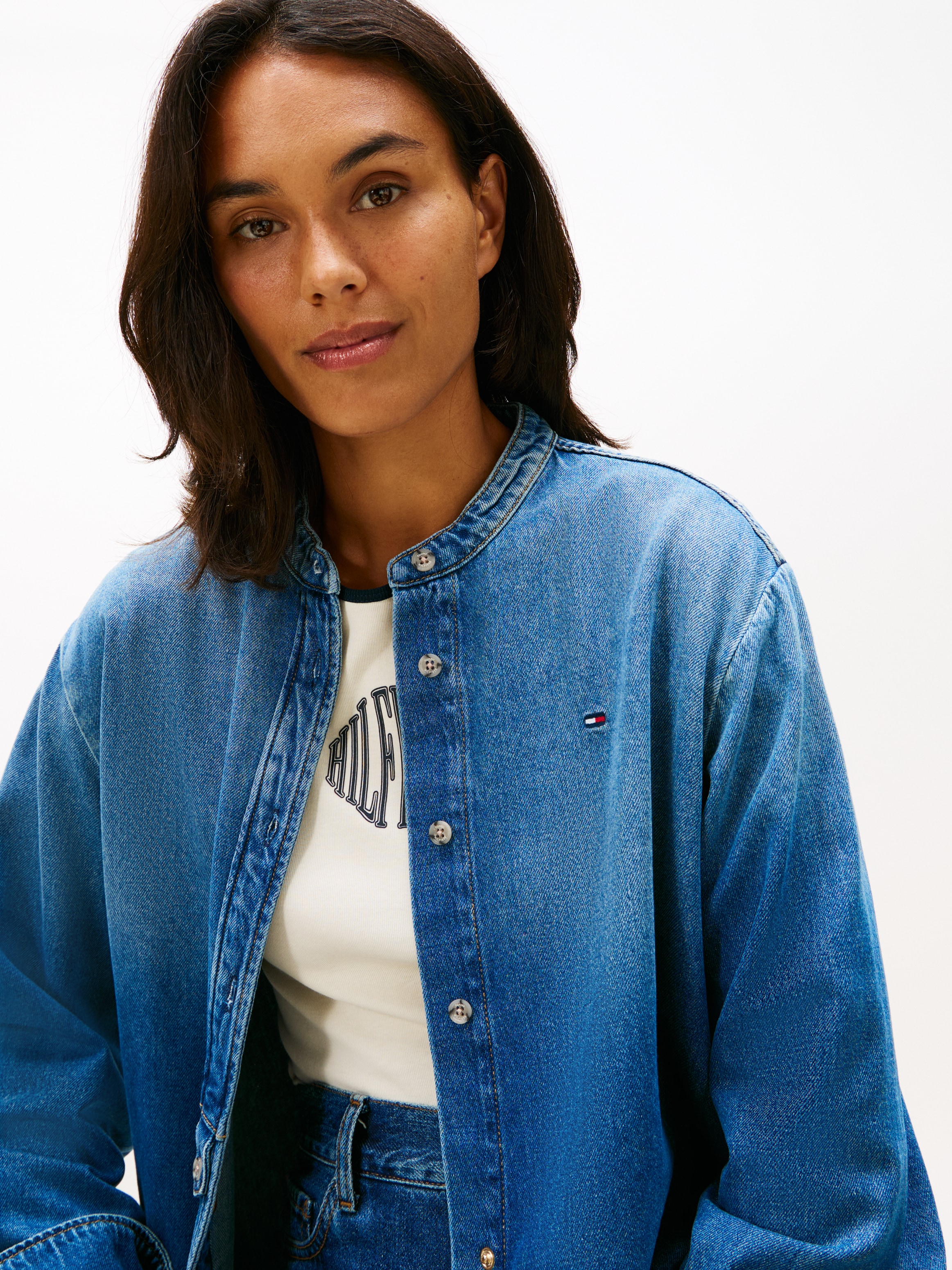 Tommy Hilfiger Blouse en jean »DNM GLOW STAND-COLLAR SHIRT LS«