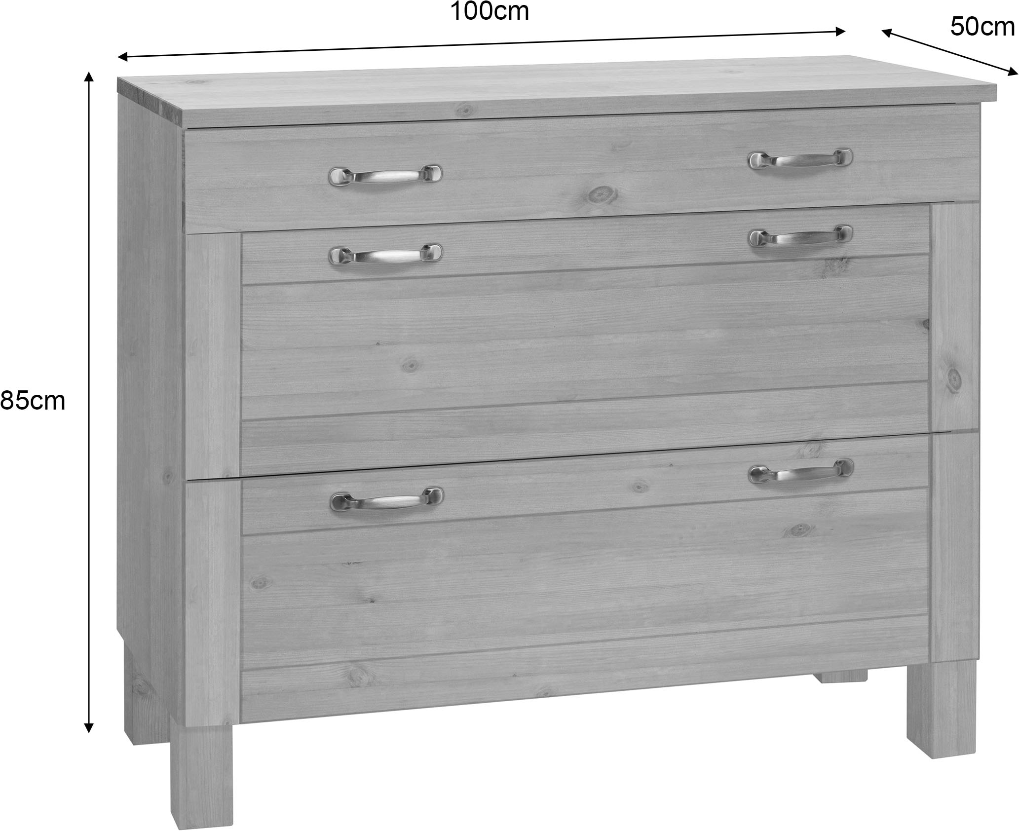 Home affaire Armoire basse »Alby« largeur 100 cm, 3 tiroirs