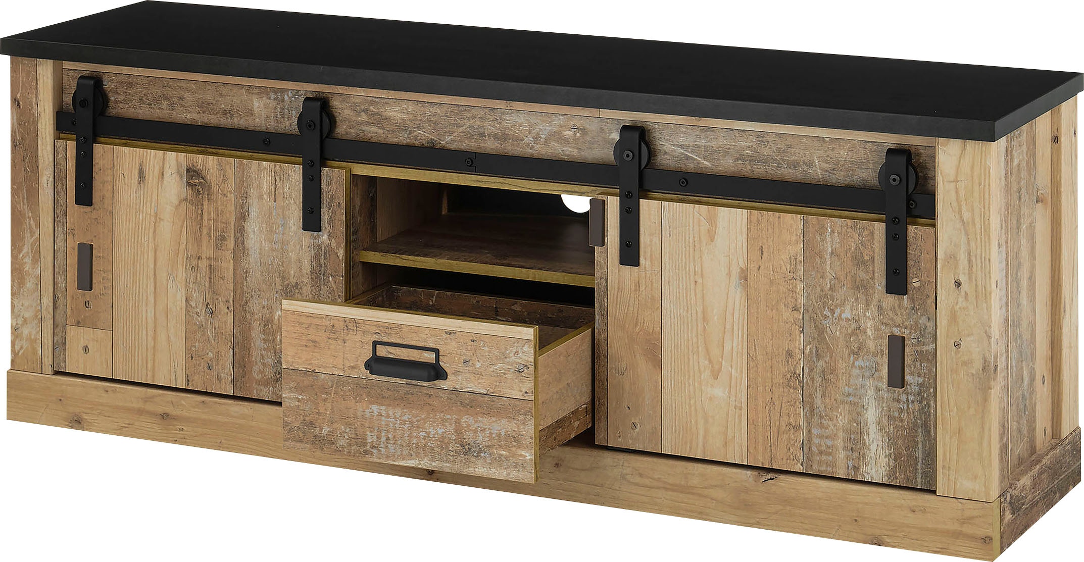 Home affaire Lowboard »SHERWOOD« Holz Dekor, mit Scheunentorbeschlag und Apothekergriff, Breite 162 cm