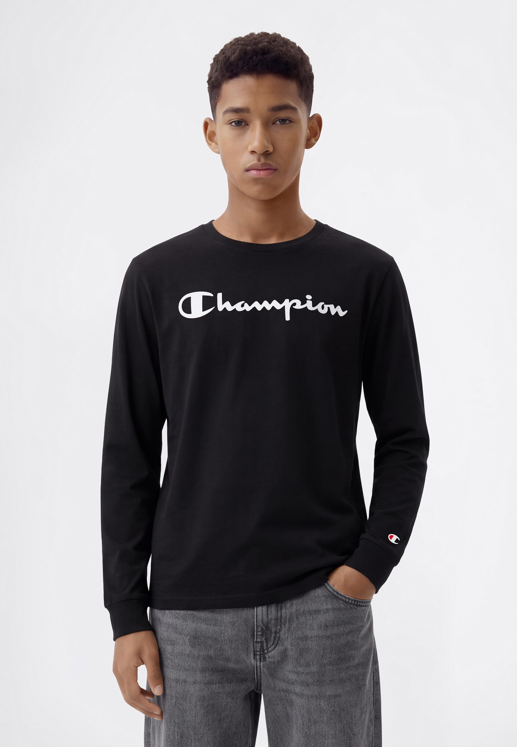 Champion T-shirt à manches longues Paquet, 2 par lot de deux, col rond, sportif, en coton