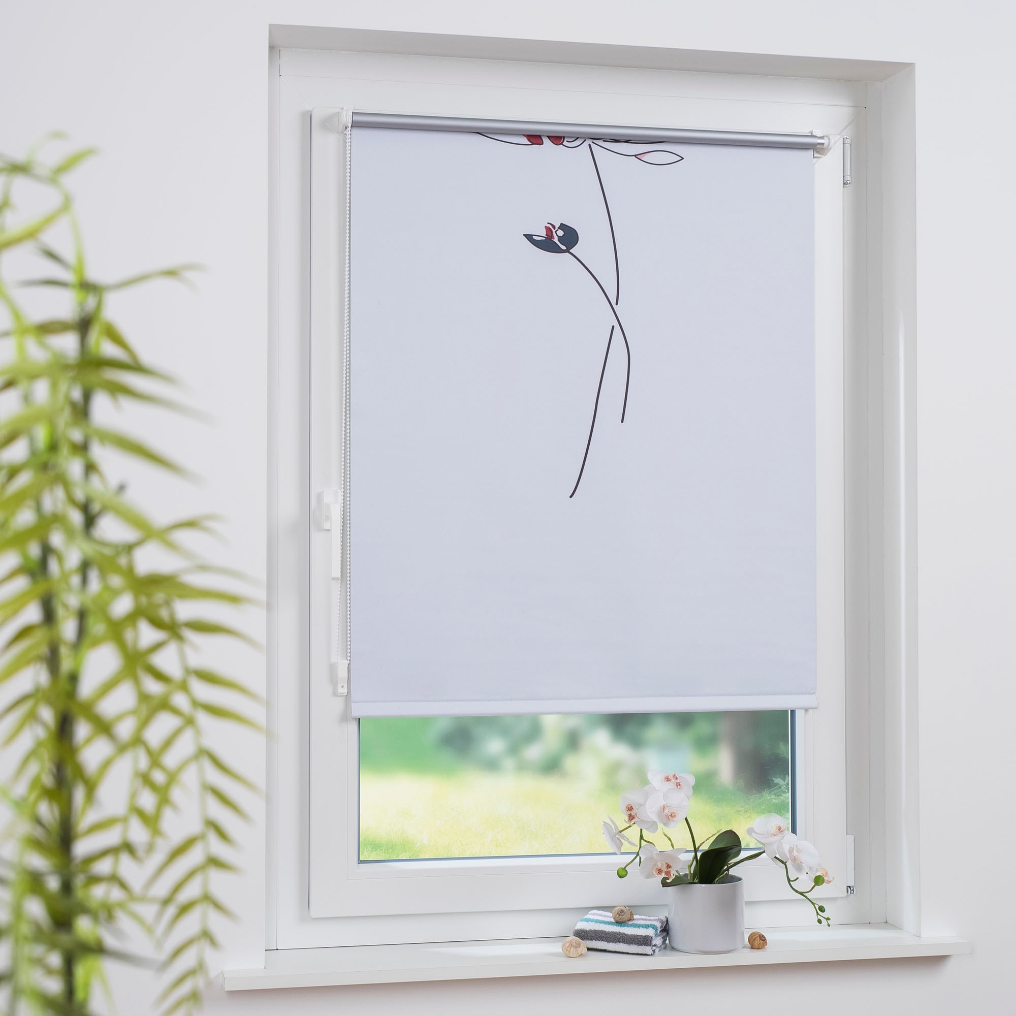 Liedeco Store à tirage latéral »Druckdesign Blume« verdunkelnd ohne Bohren freihängend Klemmfix Rollo Design Blume