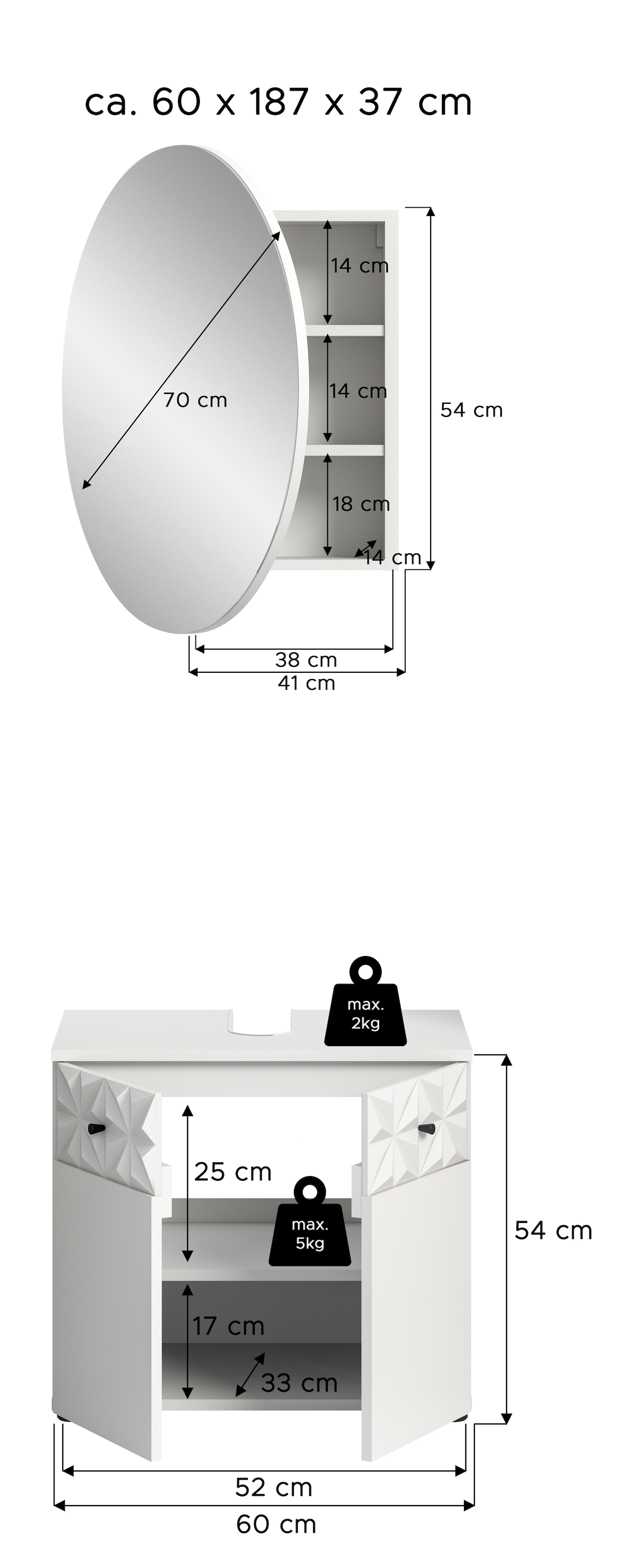 INOSIGN Badezimmer-Set »VICENZA, TOPSELLER!, Breite 60cm, 2-teilig, mit Ornamentabsetzung« best. aus: Waschbeckenunterschrank und Spiegelschrank, 