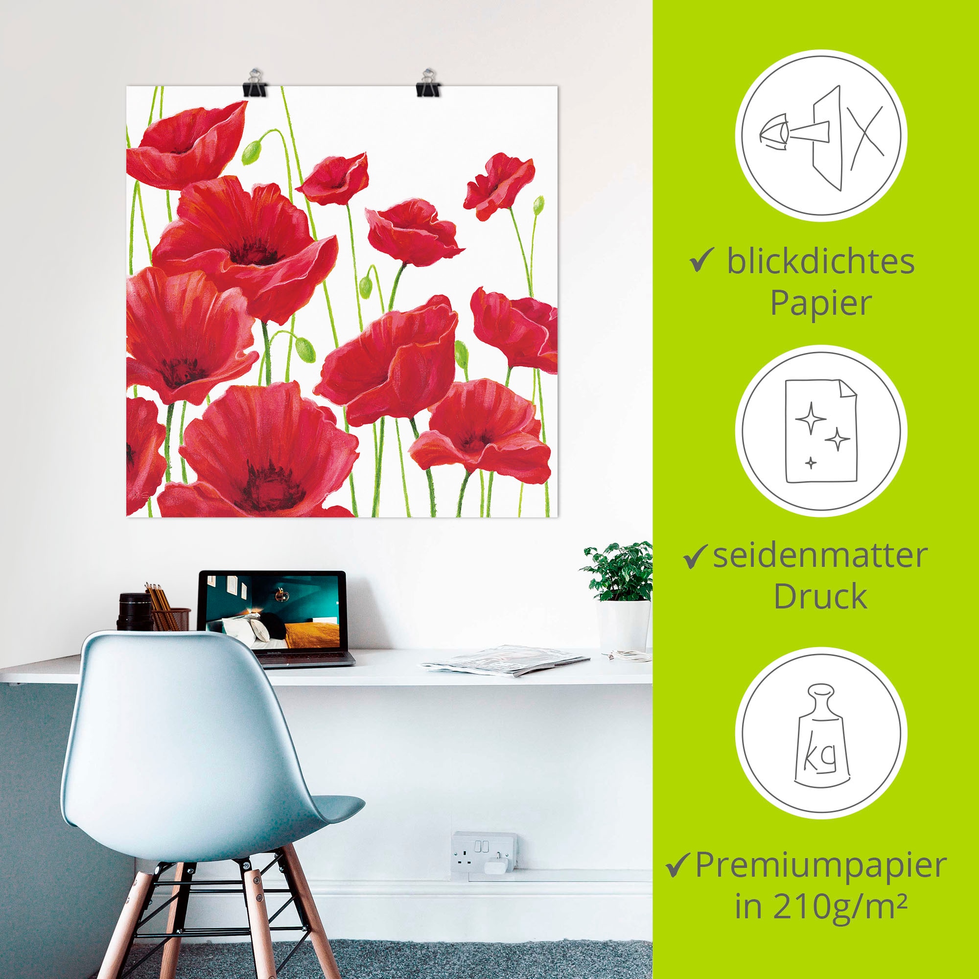 Artland Fresque murale »Rote Mohnblumen I« 1 cuis tlg. als Leinwandbild, Poster in verschied. Grössen