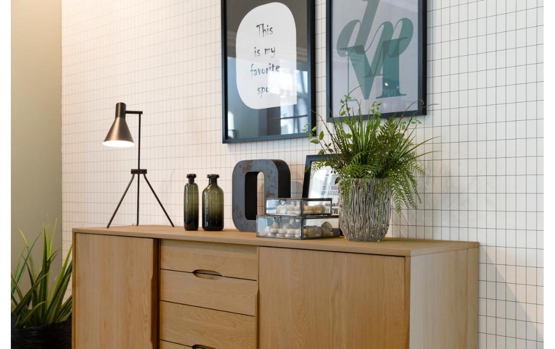 AC Design Sideboard »Marte« Anrichte, Eiche/Furnier, 2 Schiebetüren, 4 Schubladen, Breite 180 cm