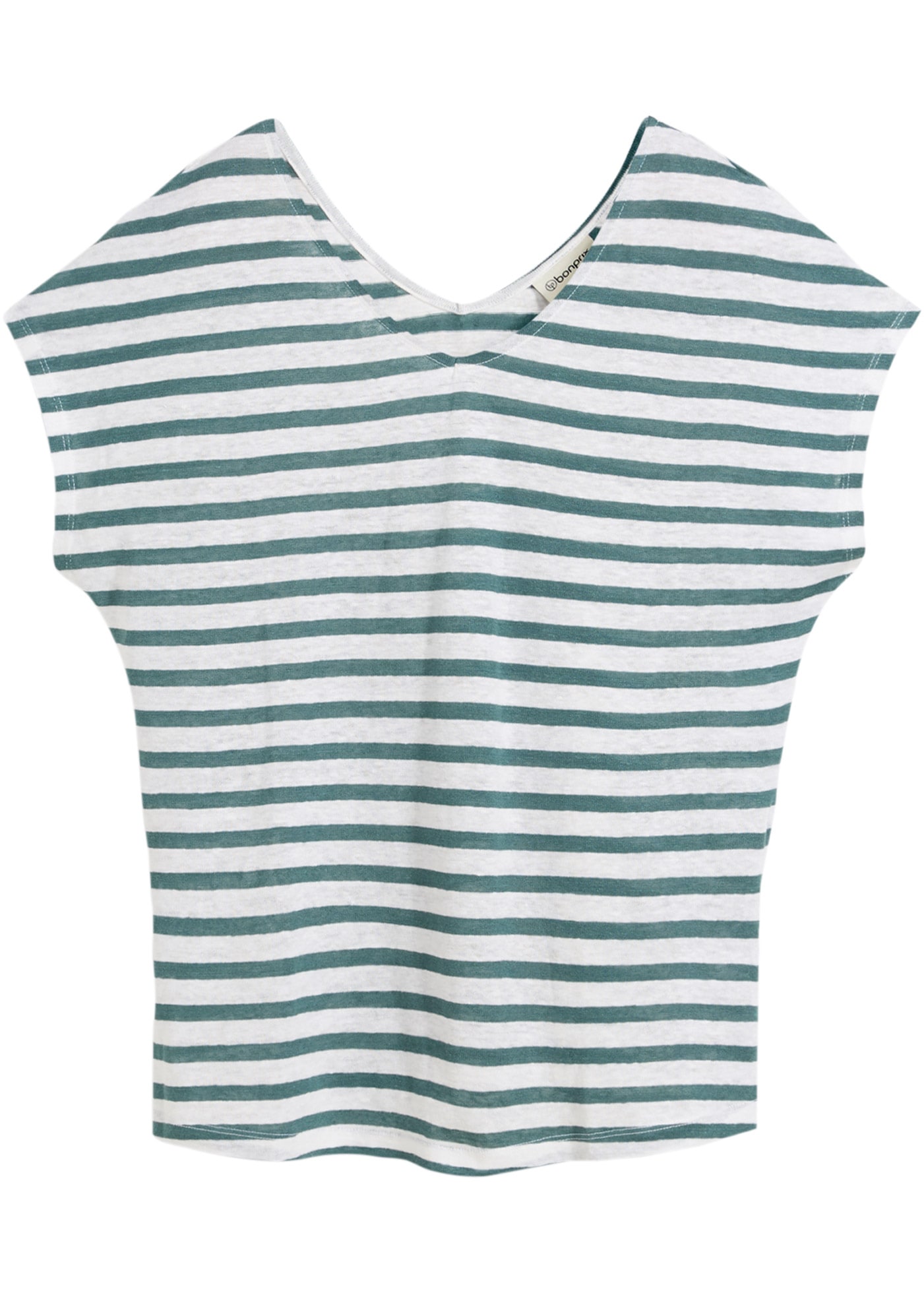 bonprix T-Shirt Oversize Passform, Kurzarm, V-Ausschnitt, aus Leinen, pflegeleicht