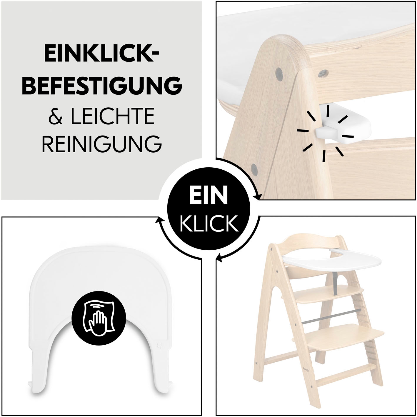 Hauck Hochstuhltablett »Arketa Click Tray, White« aus recyceltem Material