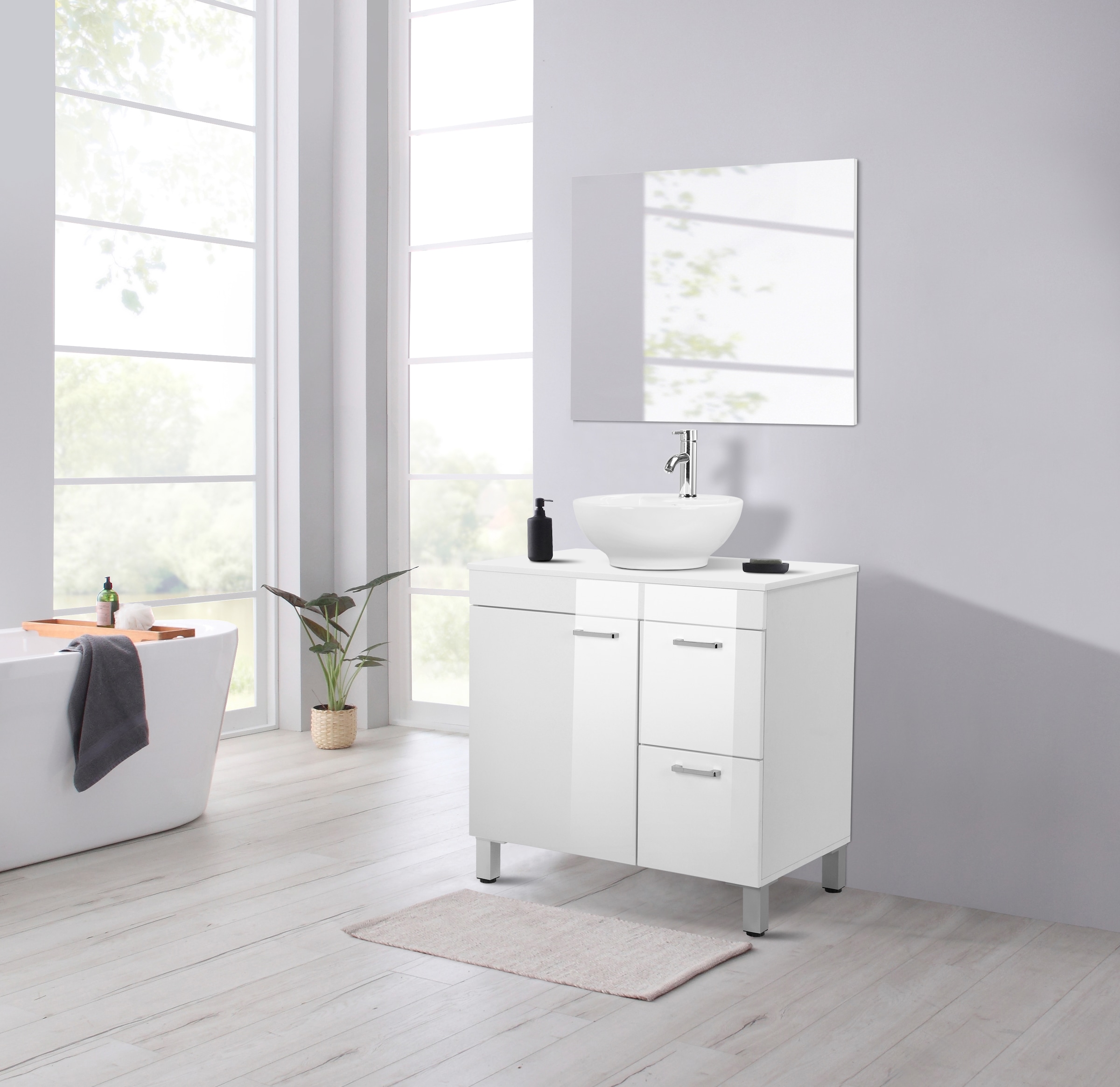 welltime Table de lavage »Florenz, Badezimmerschrank,Badschrank« Stauraum Waschtisch, 2 Schubladen und 1 Tür