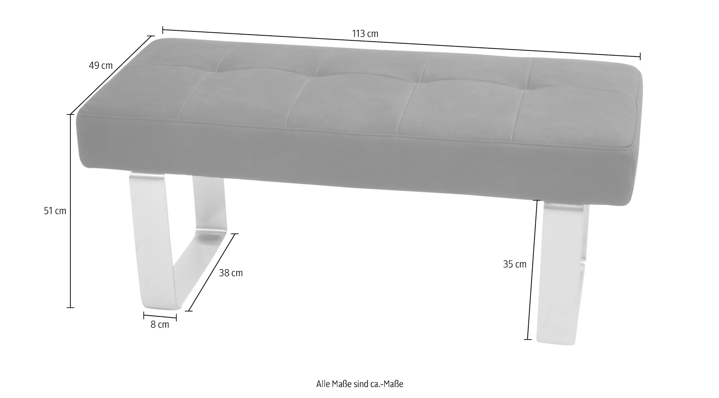 K+W Komfort & Wohnen Banc à tabouret »Santos II« Coussin d'assise en mousse froide de haute qualité, largeur env. 113 cm