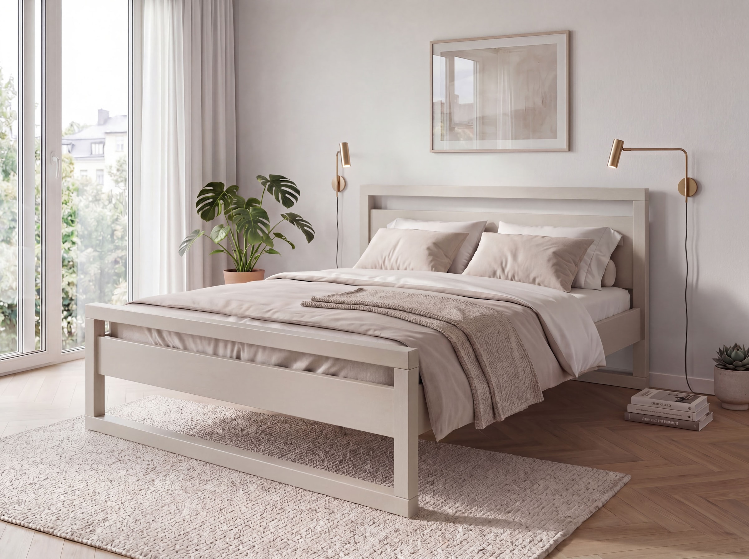 GOODproduct Lit en bois massif »Wellow , Kaschmir-Beige-Beige, Kiefer, inklusive Lattenrost« Nordique-moderne, supporte jusqu’à 180 kg, FSC® & Fabriqué en Europe