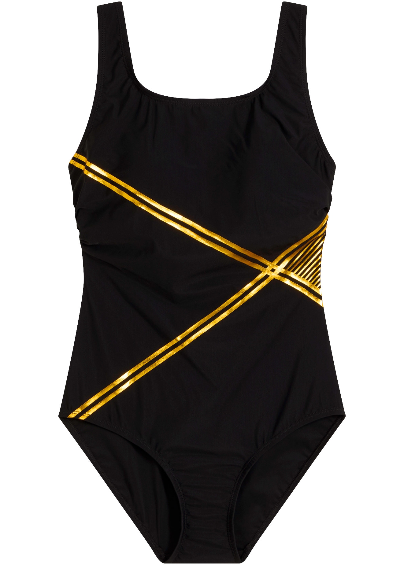bonprix Maillot de bain avec rayures dorées, en mélange polyamide-élasthanne
