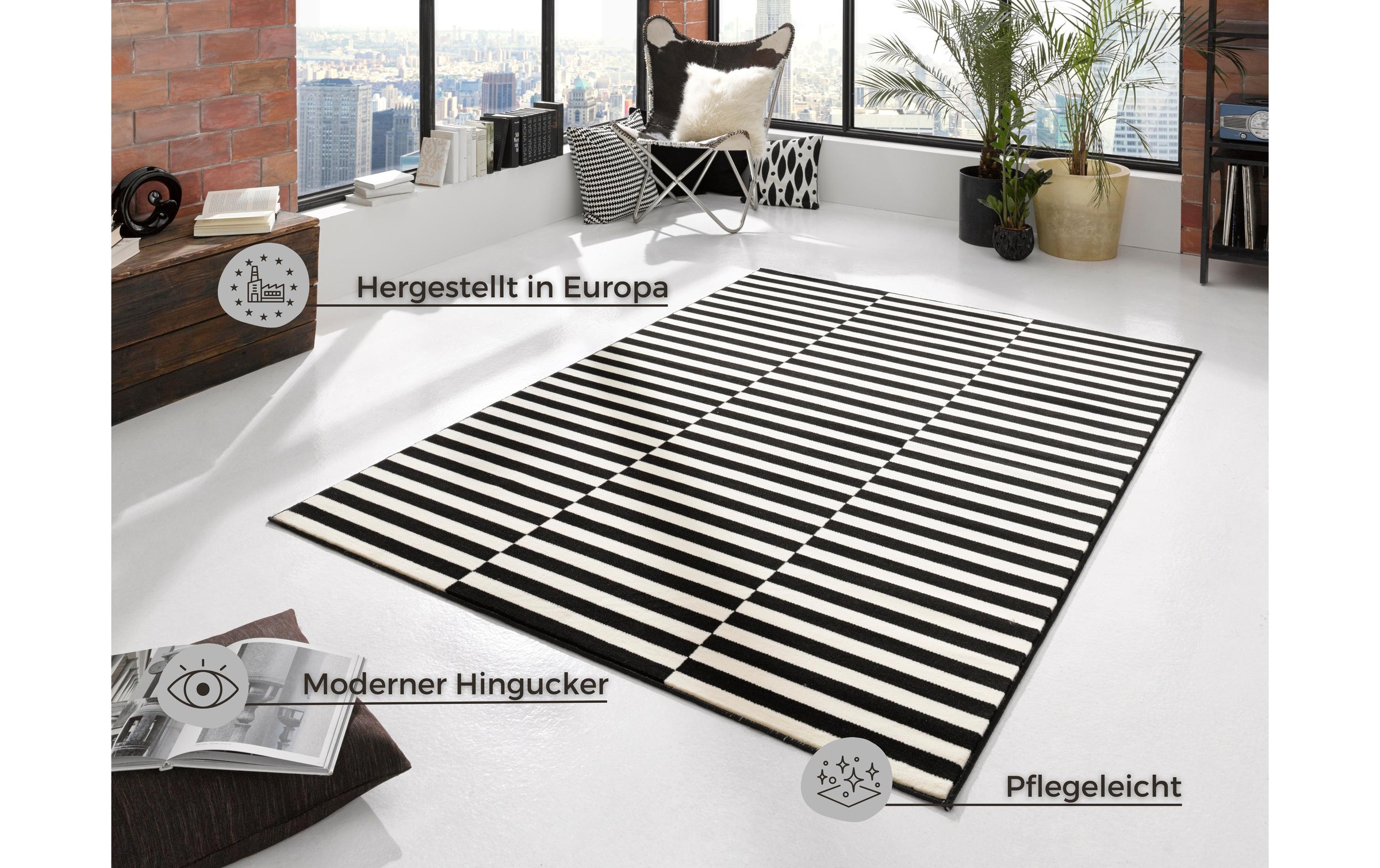 HANSE Home Tapis »Panel« Rectangulaire 9 mm Höhe Kurzflor, Läufer, Streifen, Linien, ringsum gekettelt, robust