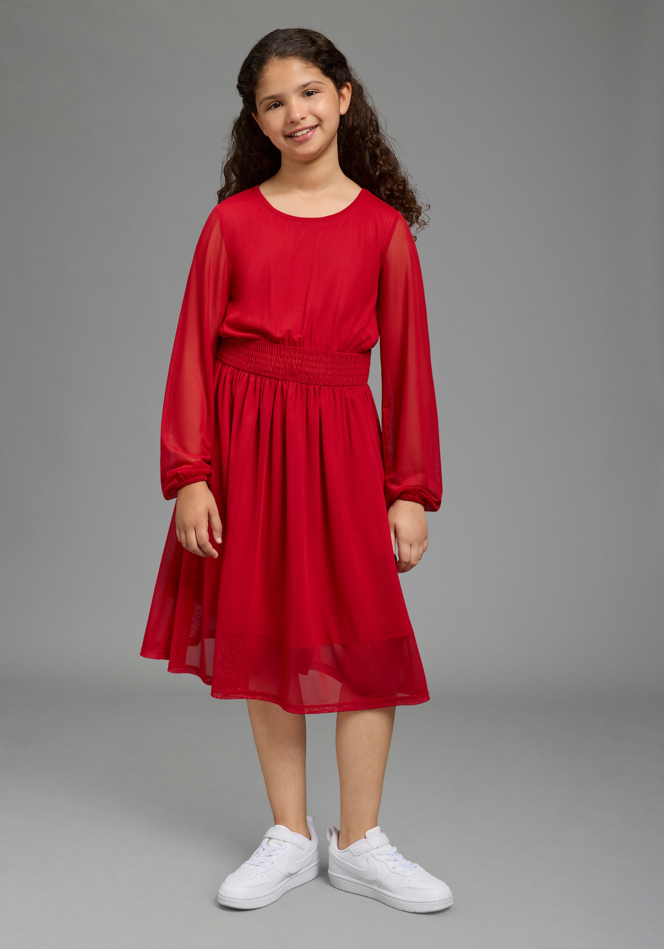 Bruno Banani Chiffonkleid »Meshkleid mit transparenten Ärmeln für festliche Anlässe« Festliches Shirtkleid mit Chiffon