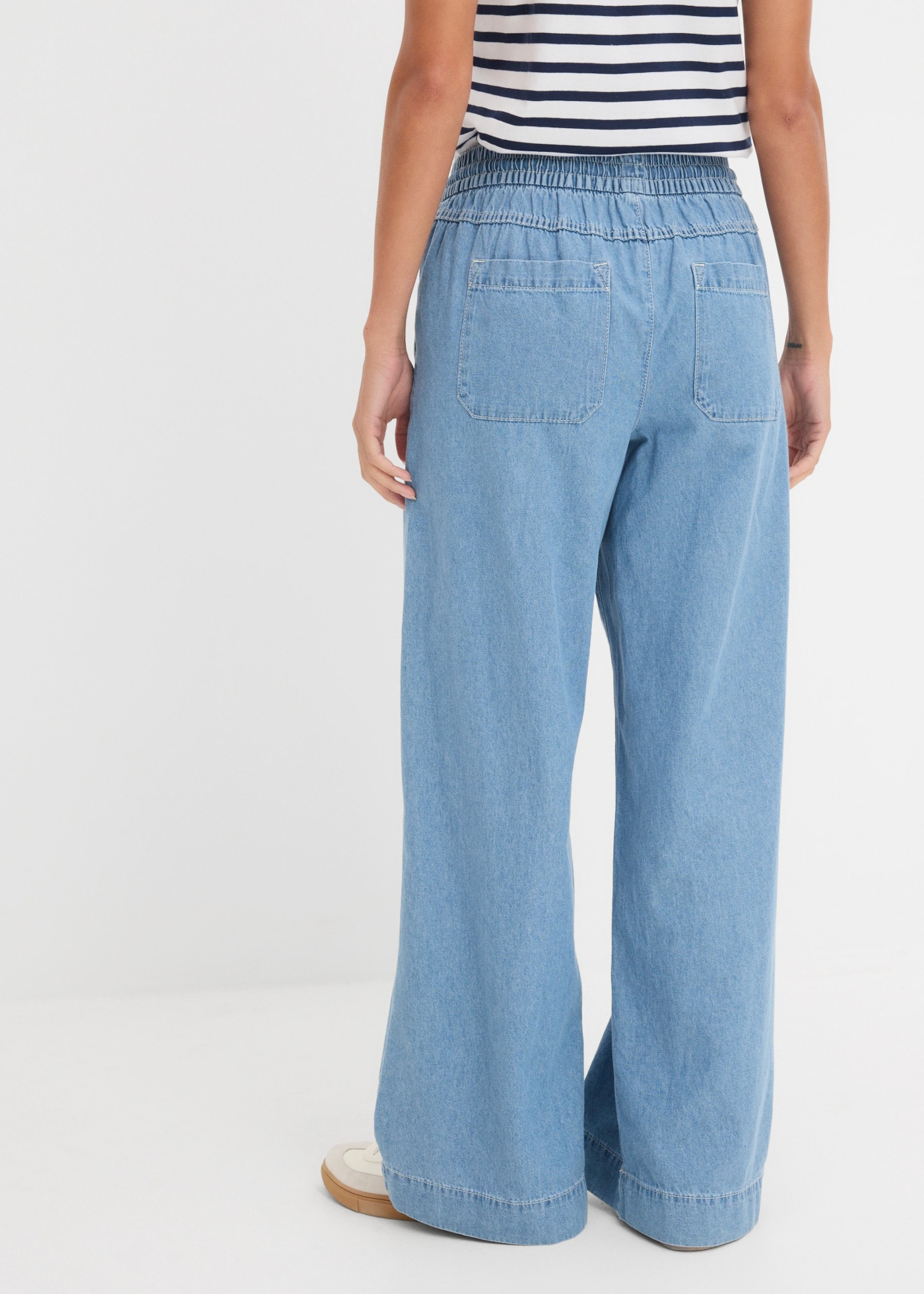 bonprix Jeans large avec ceinture élastique, coupe loose fit, en coton pur