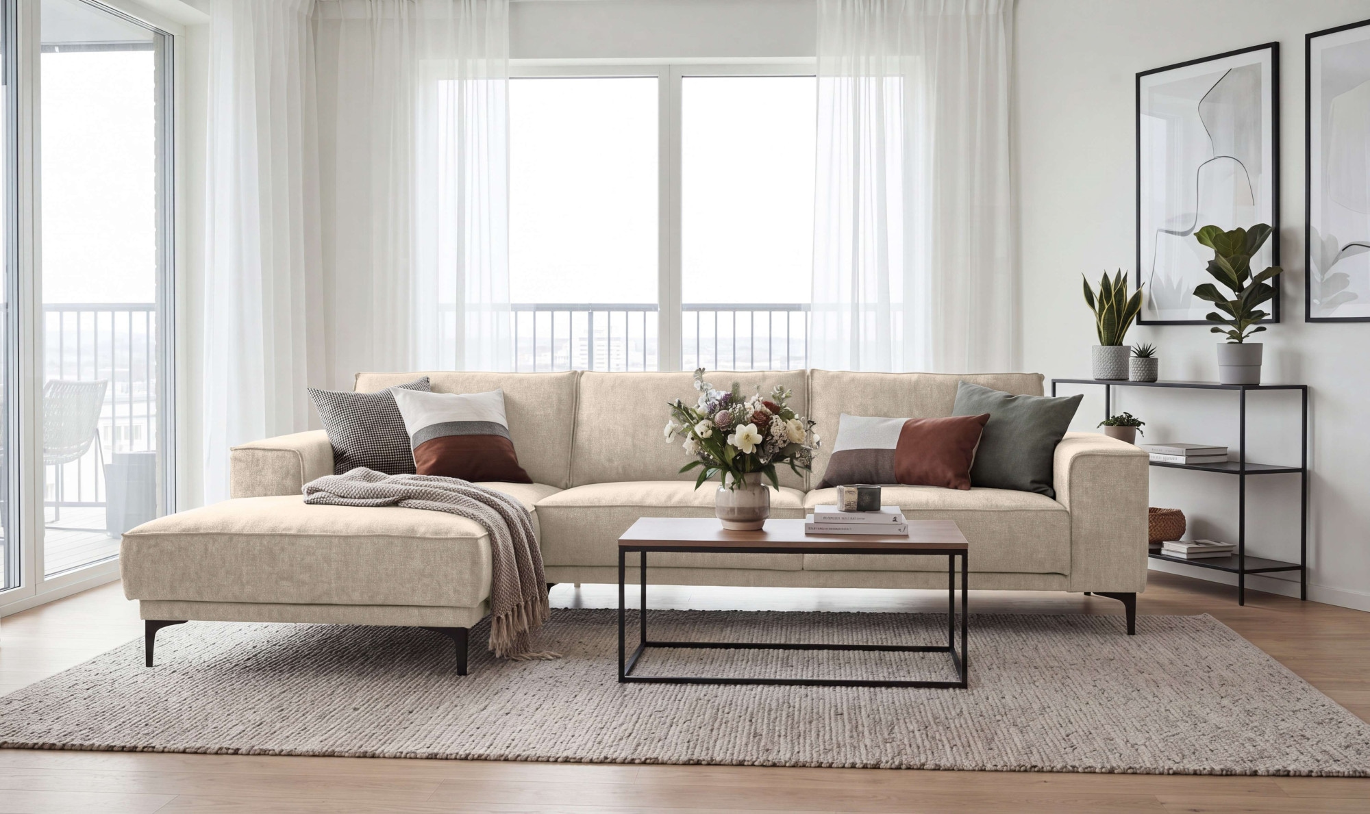 GOODproduct Ecksofa »Polsterecke, Sofa, Oland mit modernem Chenille-Bezug« L-Form, 280 cm, Wellenunterfederung, Skandi-Design, Metallfüsse