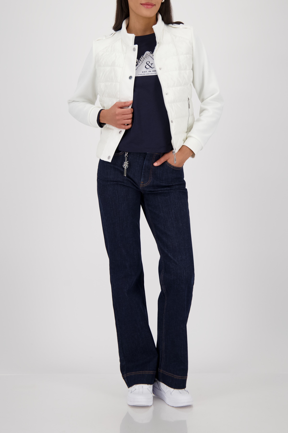 Monari Veste matelassée ohne Kapuze mit Neopren-Details, Regular Fit, Sehkragen, Schulterklappen