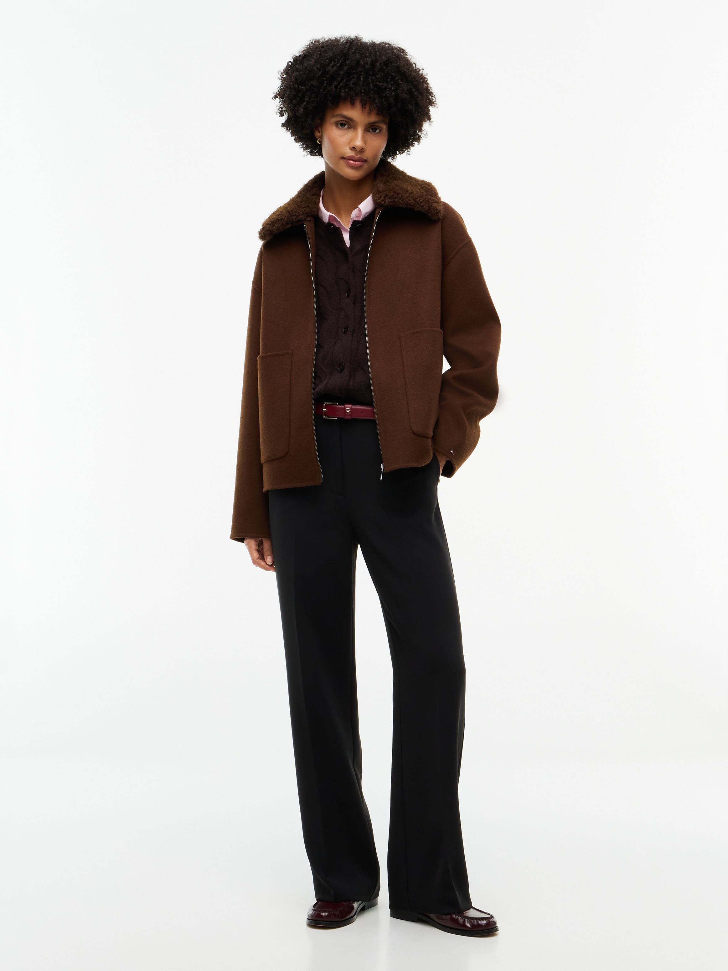 Tommy Hilfiger Veste courte »DF WOOL ZIP THROUGH JACKET« mélange de matériaux, avec laine