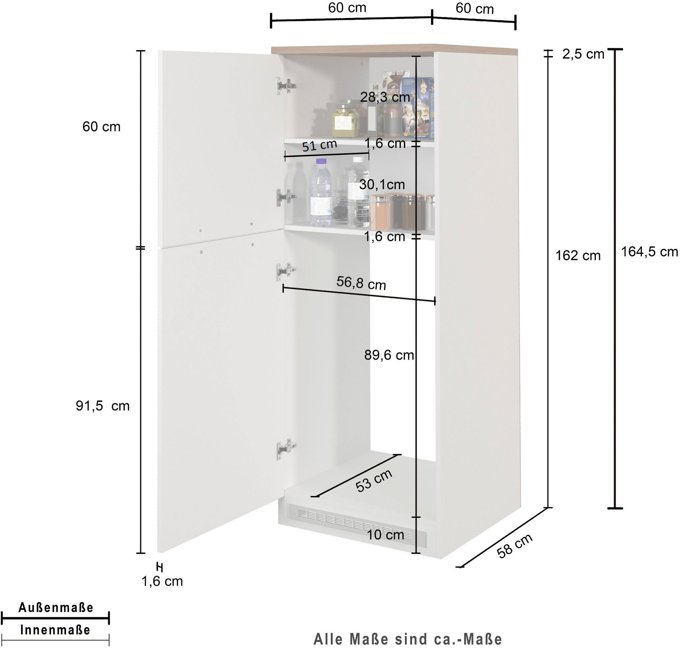 KOCHSTATION Kühlumbauschrank »KS-Sole« Breite 60 cm, Nischenmass 56,8/53/90 cm