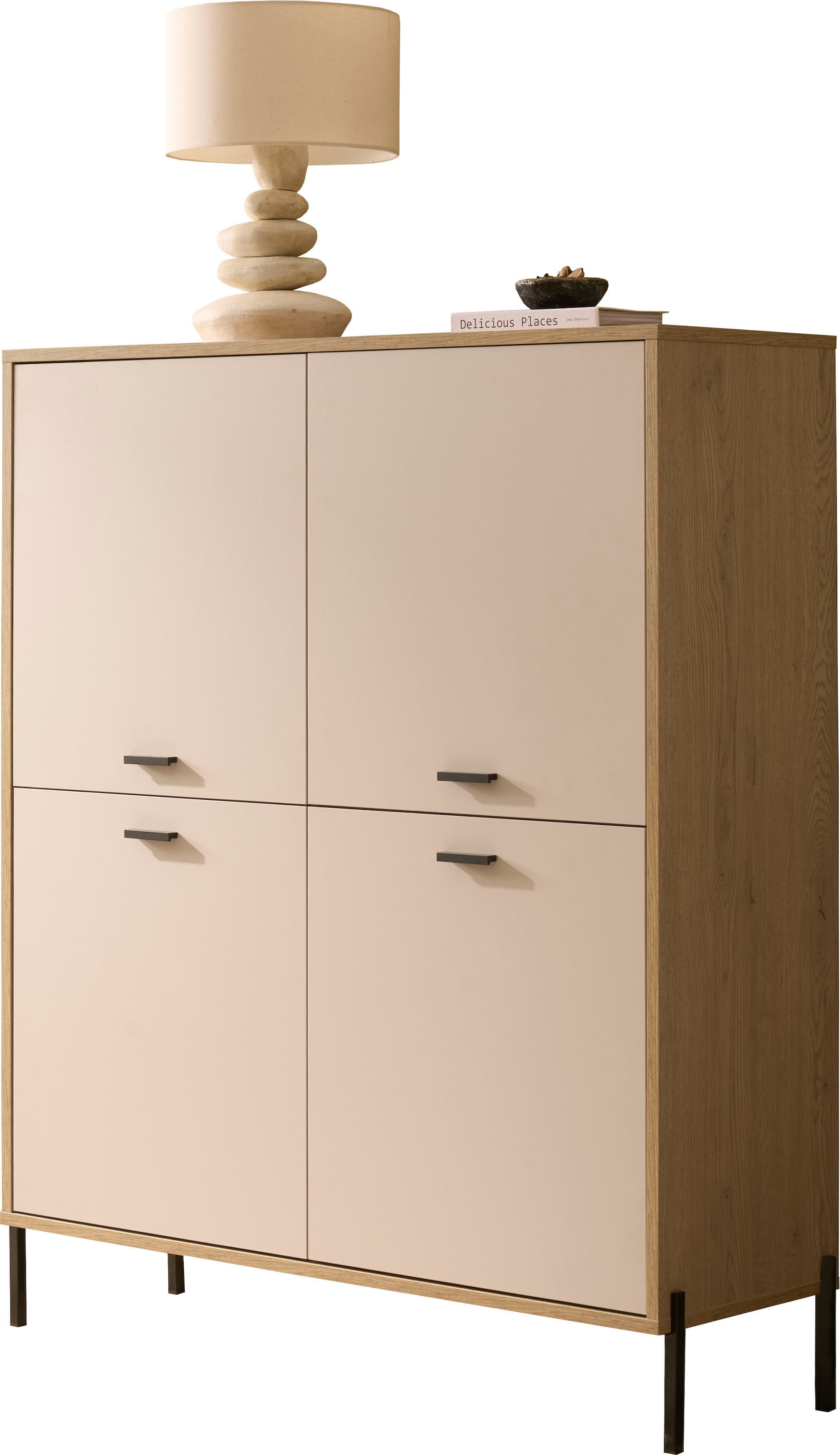 Home affaire Highboard »Fredericia, Hochkommode, modernder Stauraum in Kaschmir« zeitlos, schwarze Metallgriffe und -füsse, ausreichend Stauraum