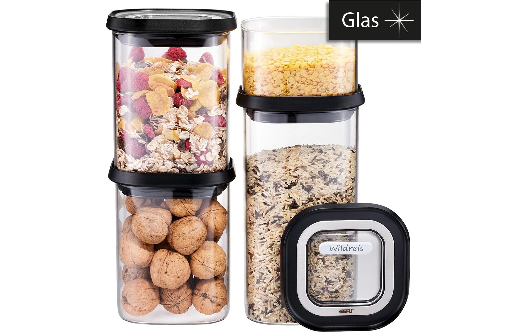 GEFU Vorratsglas »PANTRY« Set, 4 Vorratsgläser, 4 Deckel, 8 tlg. Stapelbar, luftdicht, transparent, platzsparend