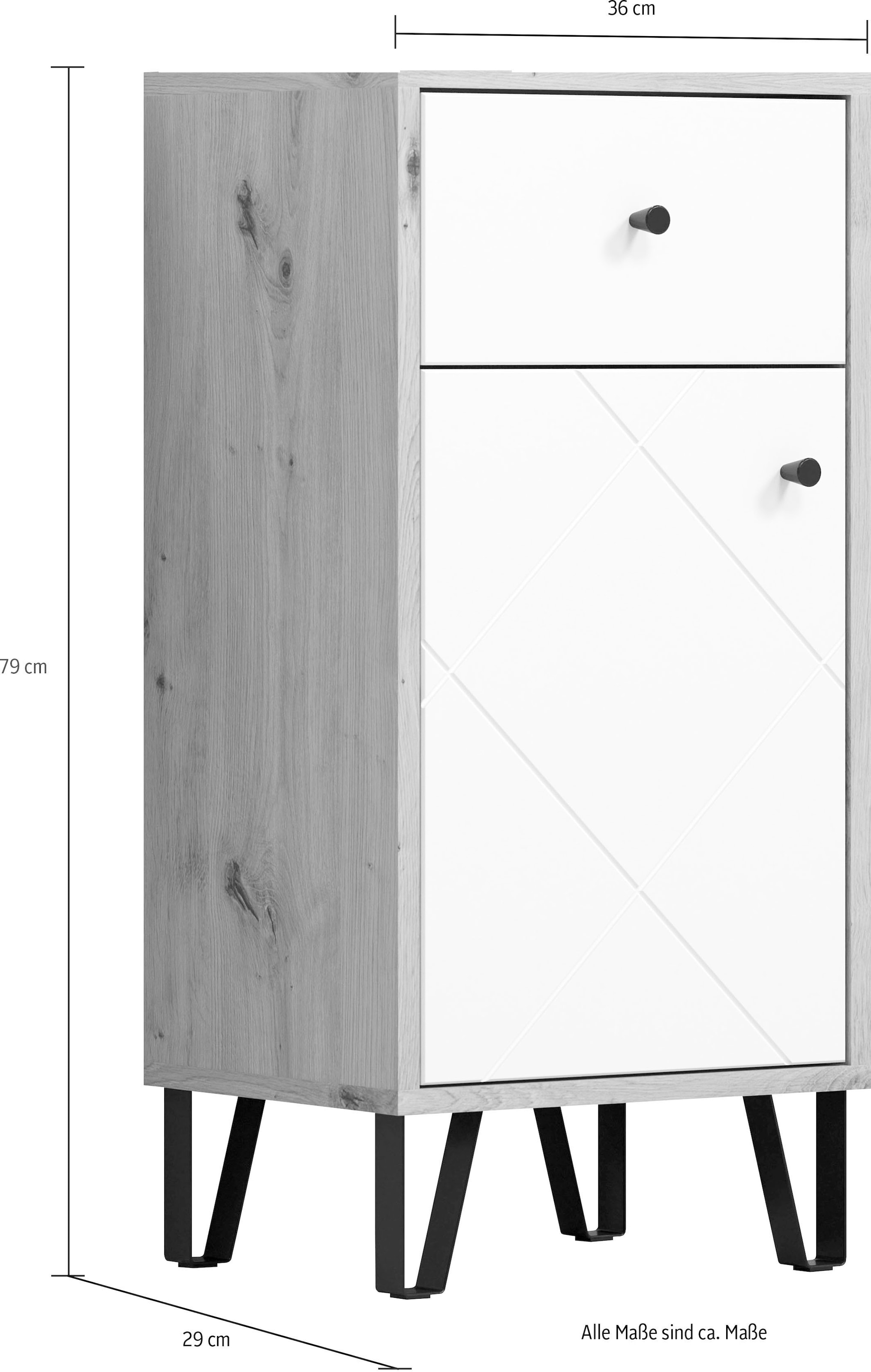 PLACES OF STYLE Armoire basse »Tarragona« 1 cuis tlg. Badezimmerschrank mit Fräsungen in Rautenoptik in Weiss matt