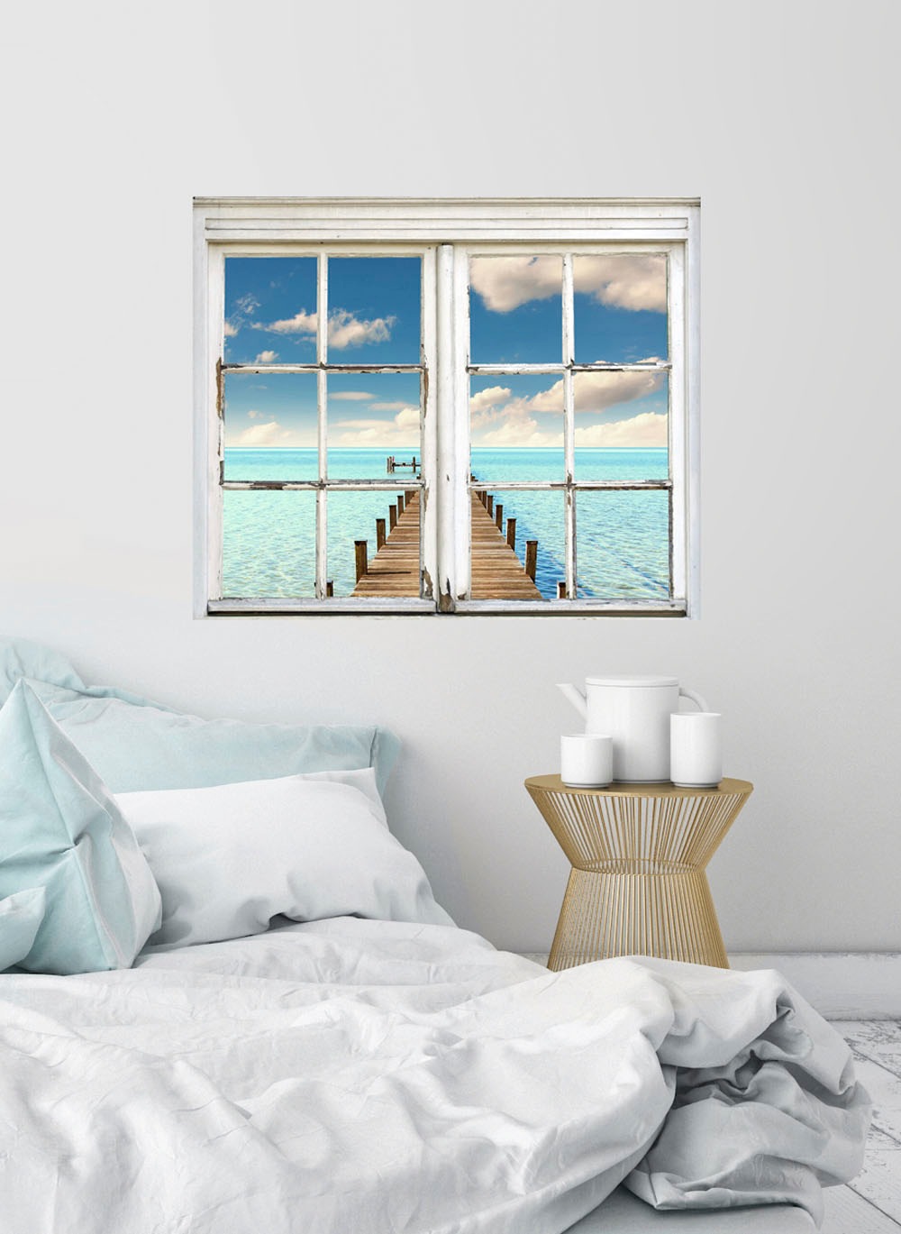 queence Autocollants muraux »Steg ins Meer« Wandsticker, Wandbild, selbstklebend, Meer, Wasser, Steg