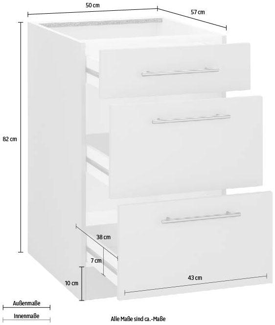wiho Küchen Armoire basse »Cali« 50 cm de large, avec 2 grands tiroirs sans plan de travail