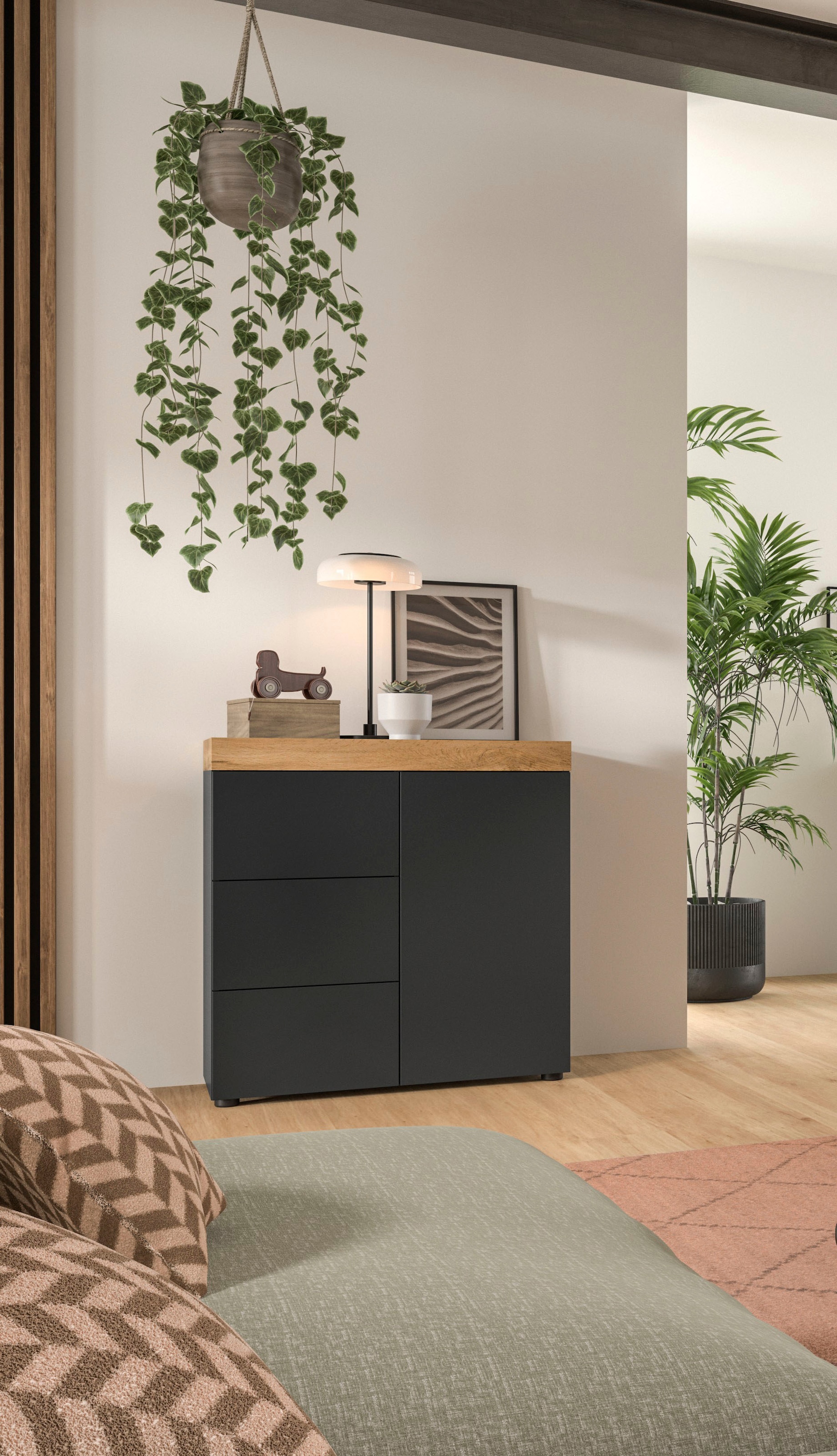 GOODproduct Commode »MAMBO, Breite 77cm, 1 Tür, 3 Schubkästen, push-2-open« 2 farbige Ausführung, in verschiedenen Farben erhältlich, 1 cuis tlg. Kommode, Anrichte, Wohnzimmer, Schlafzimmer