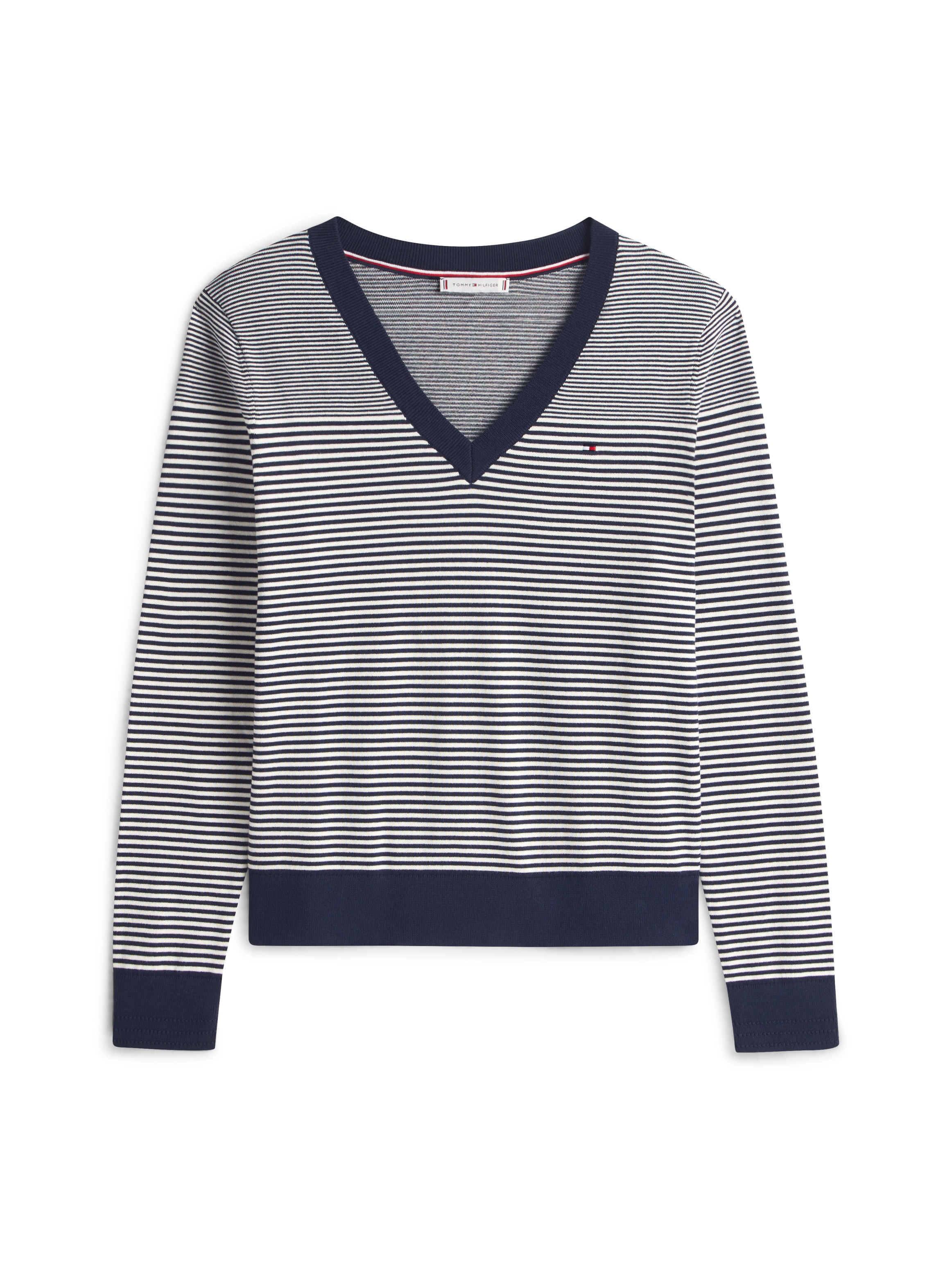 Tommy Hilfiger Pull col V »CO JERSEY STITCH V-NK SWEATER mit V-Ausschnitt und Ripp« Baumwollmischung