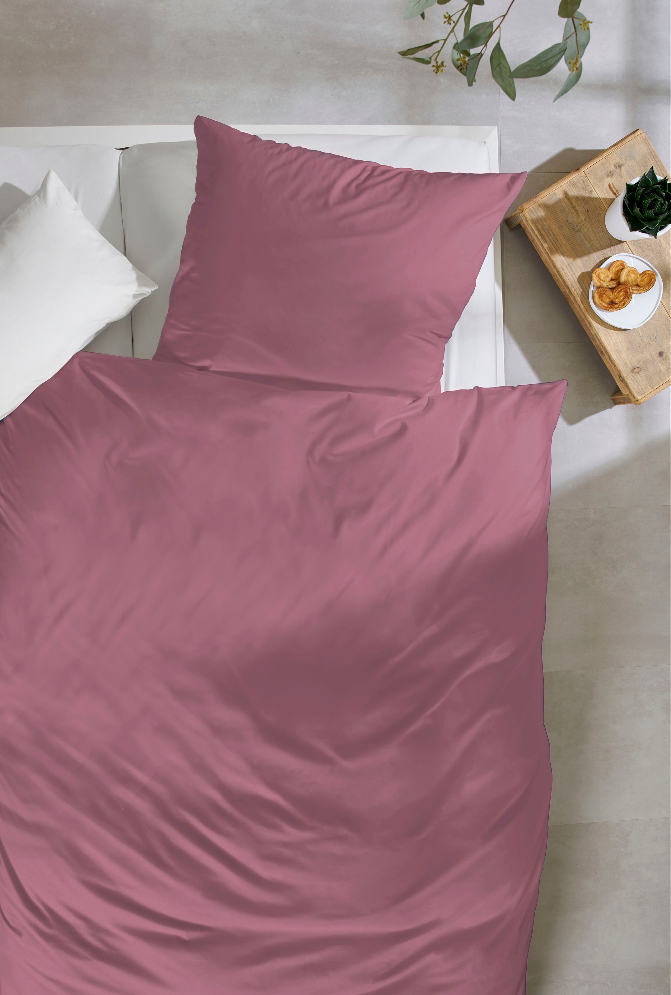 Primera Linge de lit »Uni Luxus-Satin in Gr. 135x200, 155x220 oder 200x200 cm« 2 cuis Bettwäsche aus Baumwolle, unifarbene Bettwäsche mit Reissverschluss