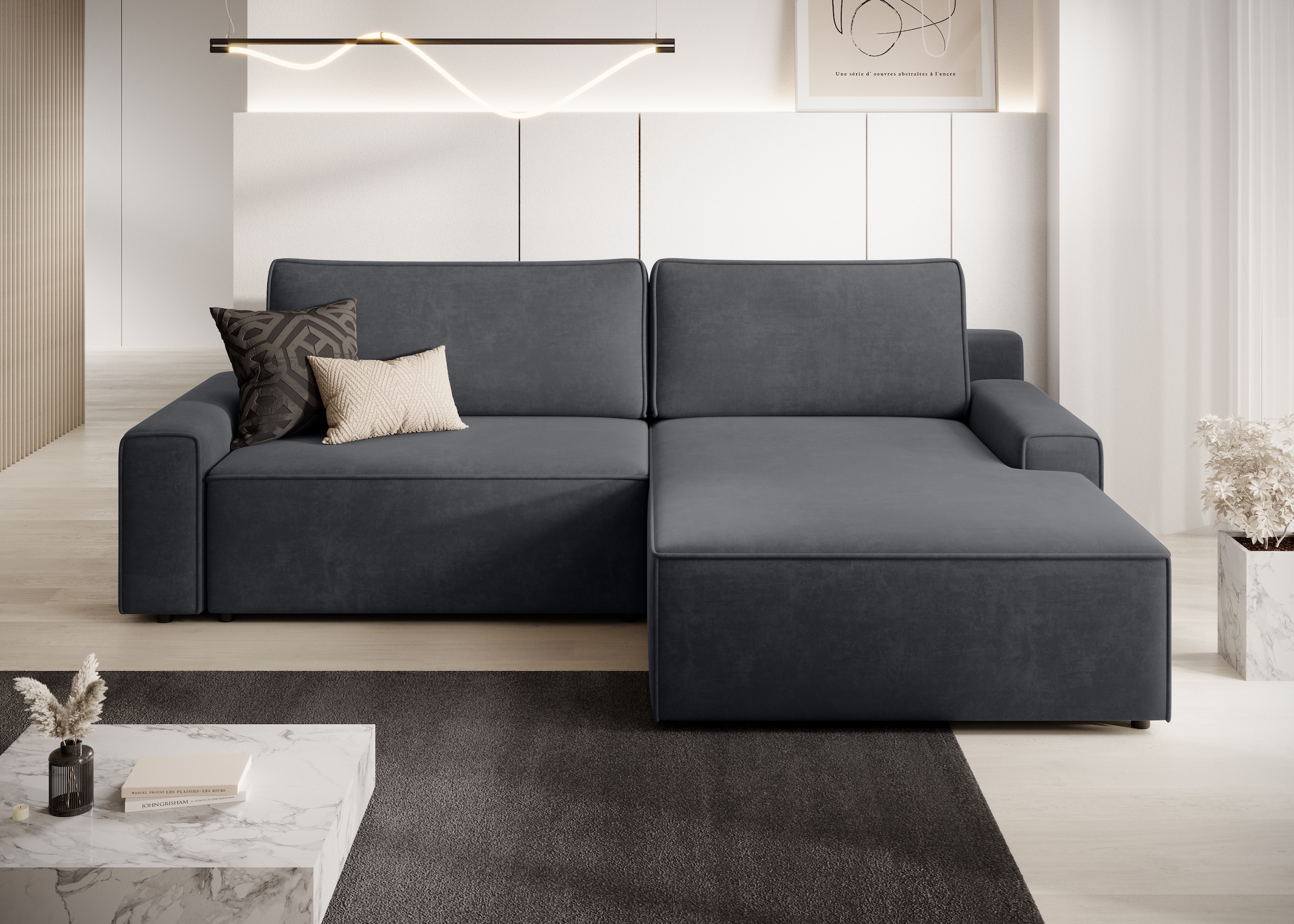 TRENDMANUFAKTUR Canapé d'angle »Challenge, Schlafsofa mit Bettkasten, Couch in L-Form, Breite 245 cm« recamière montable des deux côtés, aussi en velours côtelé tendance