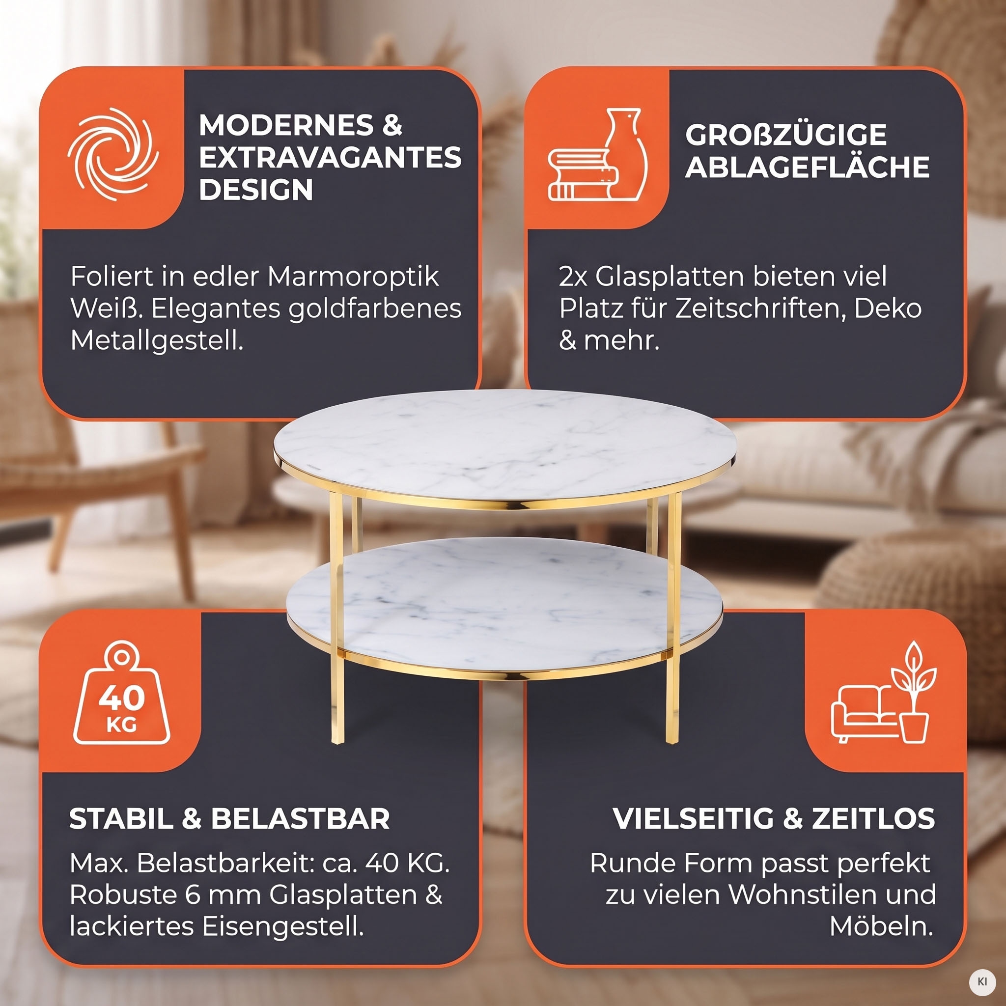 SalesFever Couchtisch »Caorle Coffeetable im minimalistischen Stil« Eleganz trifft Stil: Tischplatten in Marmoroptik
