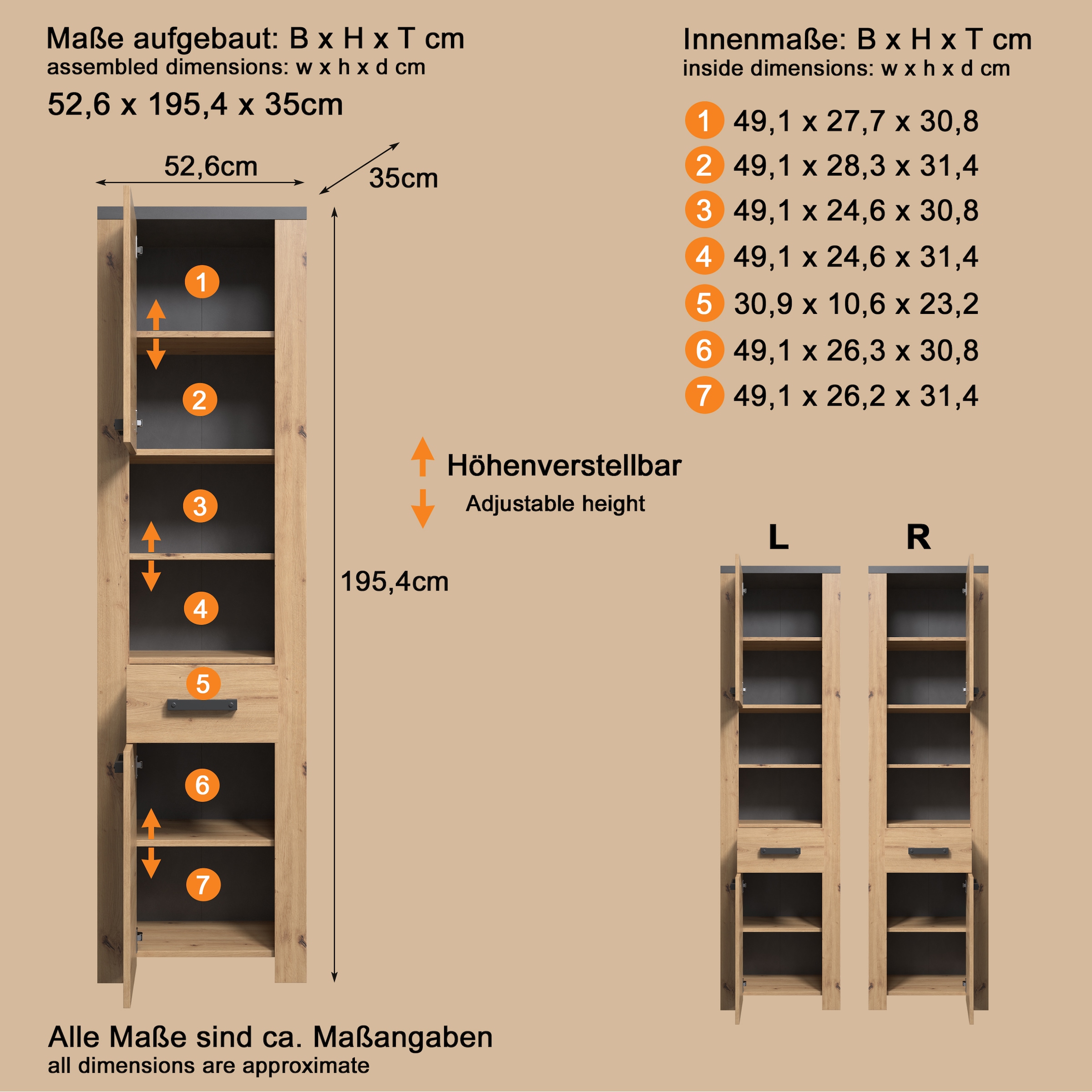 welltime Armoire haute »Ambres« 1 cuis tlg. Hochschrank mit Soft-Close Funktion - (B/T/H) 53/35/196 cm
