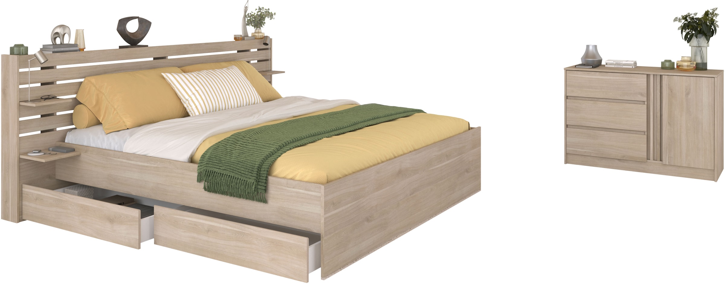 Parisot Schlafzimmer-Set »Parisot Escale« 3 Stk. tlg. Einsatz der Kommode drehbar - Eiche oder Weiss, viel Stauraum