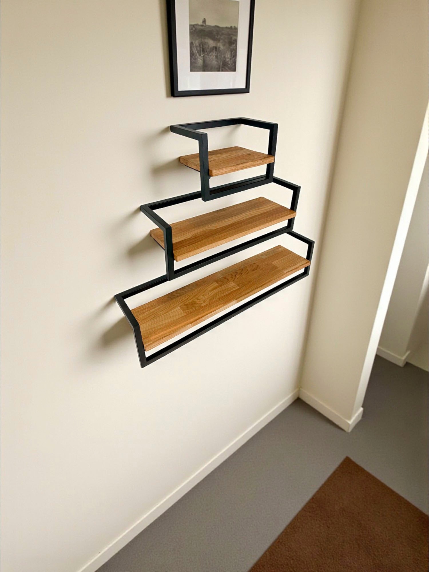 andas Wandregal »Kemi« B/T/H: 60/20/20 cm,  Rahmen aus Metall, Ablagefläche aus Eichenholz