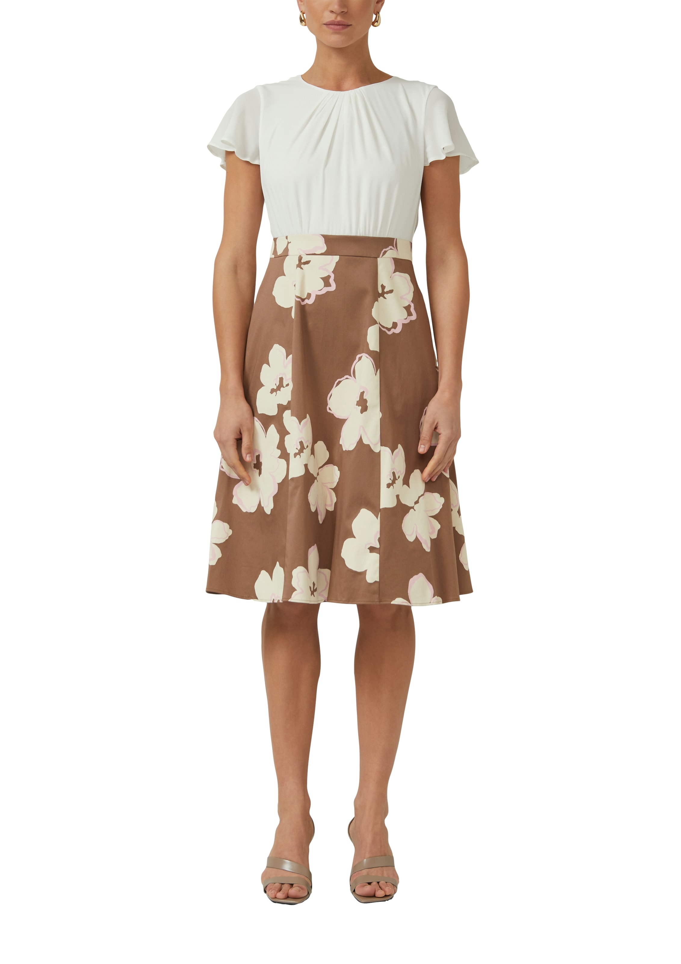 s.Oliver BLACK LABEL Robe fourreau Tailliertes Etuikleid aus Baumwoll-Elasthan-Mix und geblümt