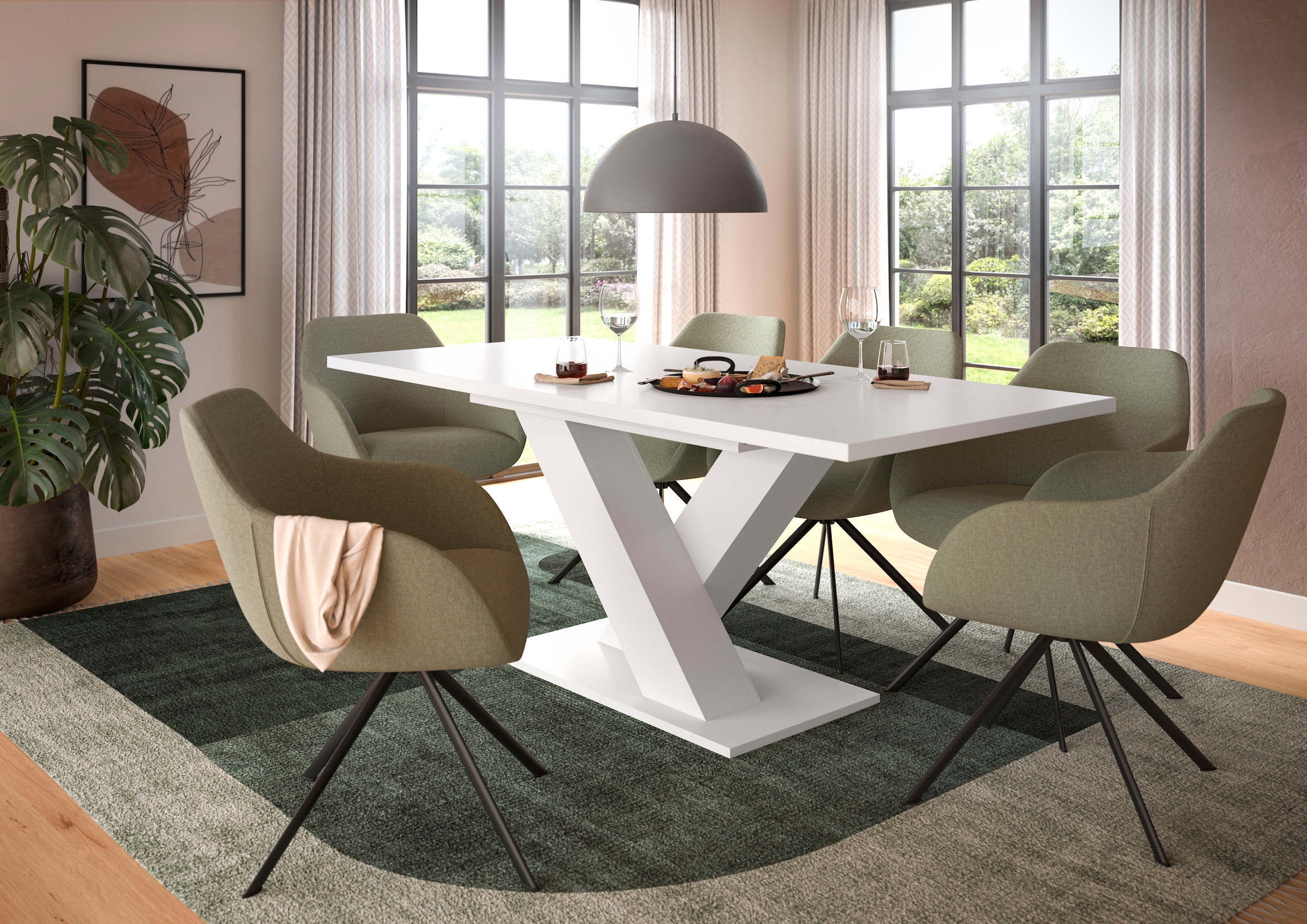 INOSIGN Table de salle à manger »Motus, ausziehbar 150 -190 cm, inklusive 40 cm Einlegeplatte« Set, 1 cuis tlg. X-Gestell mit Bodenplatte, Tisch, Küchentisch, Esszimmer, Küche