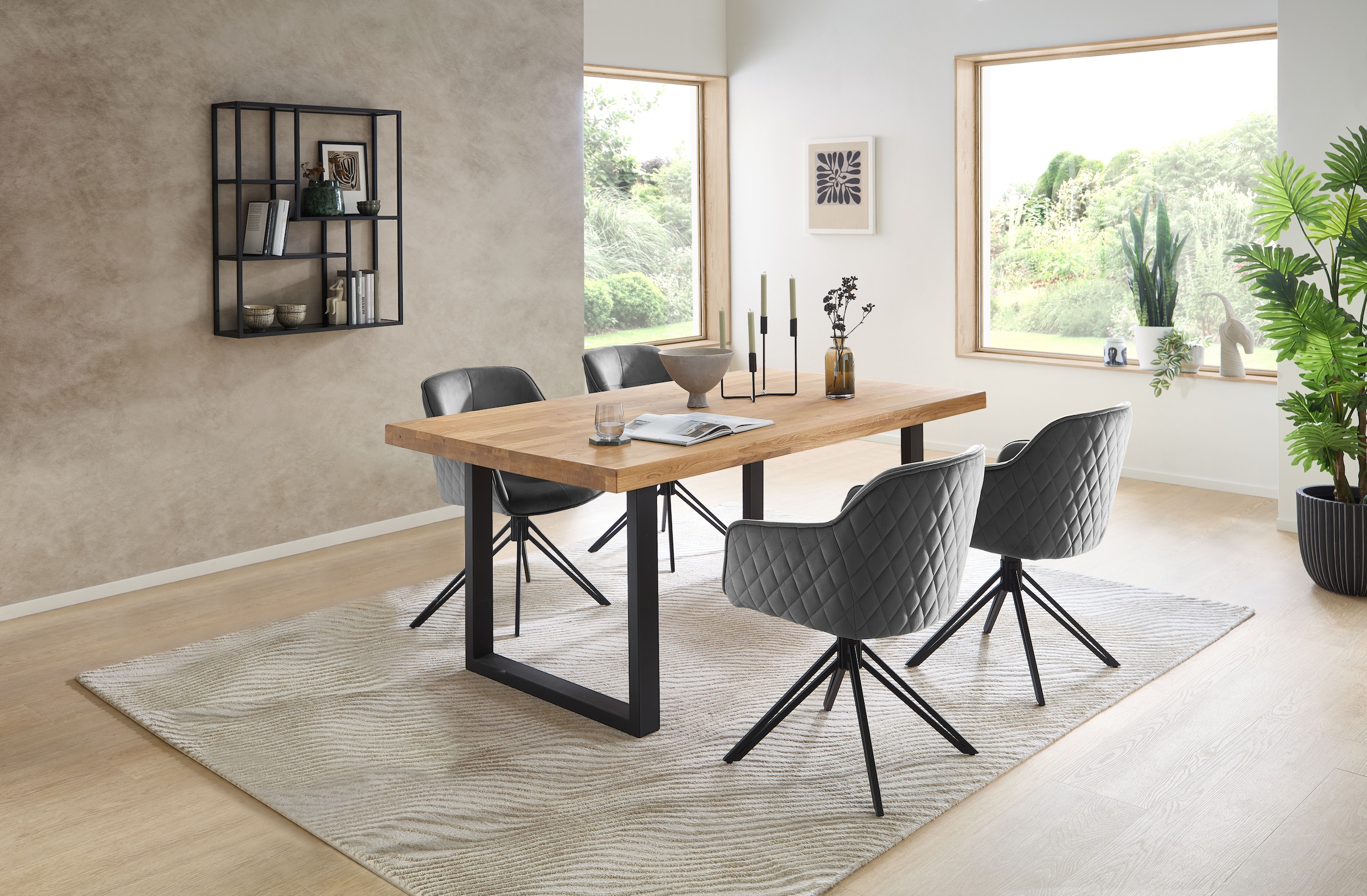 Stolkom Esstisch »Chris Esszimmertisch Eiche Massivholz, BxHxT 110x47x70 cm« Gerade Kante, Industrial Style Eiche Massivholz