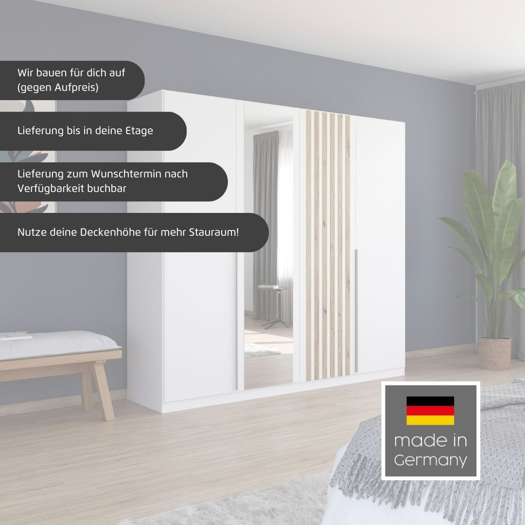 rauch Armoire à portes battantes »Kleiderschrank Schrank Garderobe Wäscheschrank Schlafzimmer LAMELLA« Breiten 181/226/271 cm in 3 Ausstattungen BASIC/CLASSIC/PREMIUM,  elegante Lamellen-Auflage in 3D Akustikpaneel Optik MADE IN GERMANY