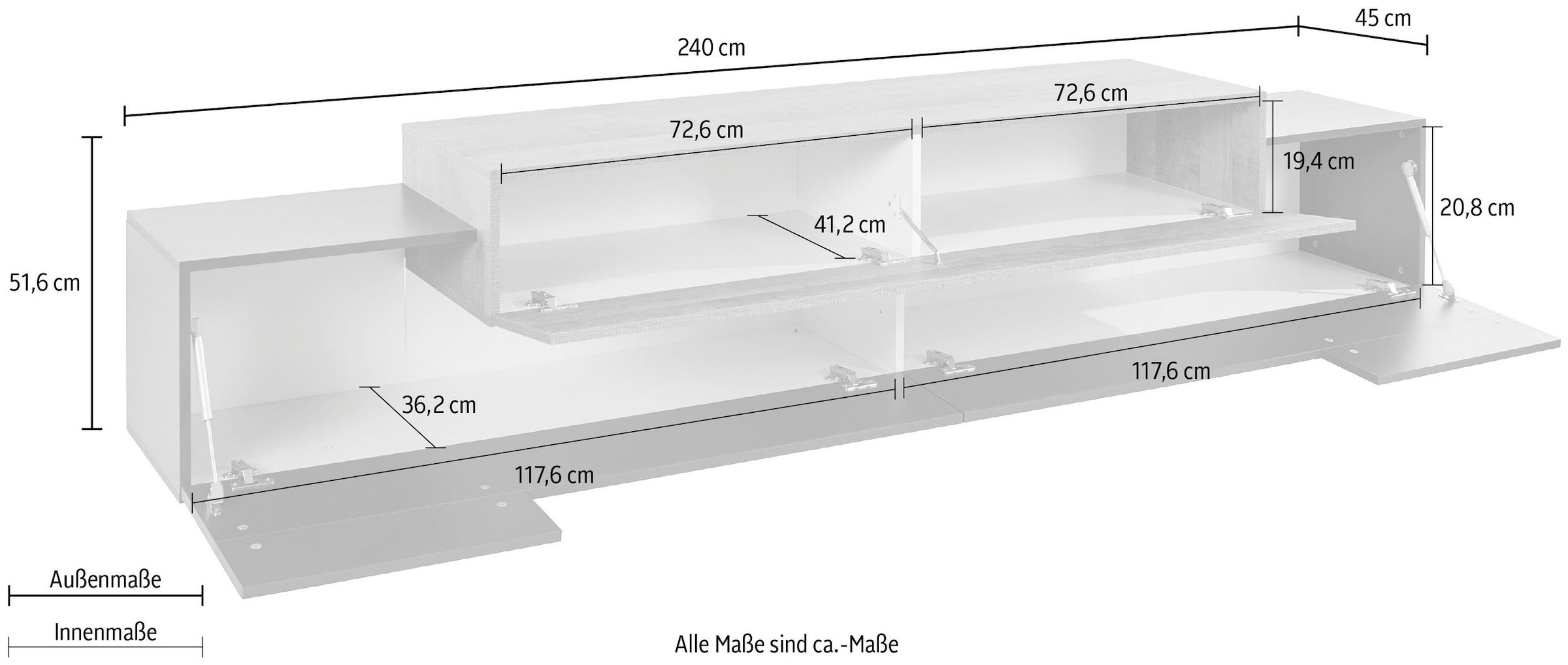 Home affaire Table basse »Coro,Lowboard,TV-Kommode,TV-Möbel,TV-Bank« mit 3 Klappen, (B/T/H) 240x45x51,6 cm