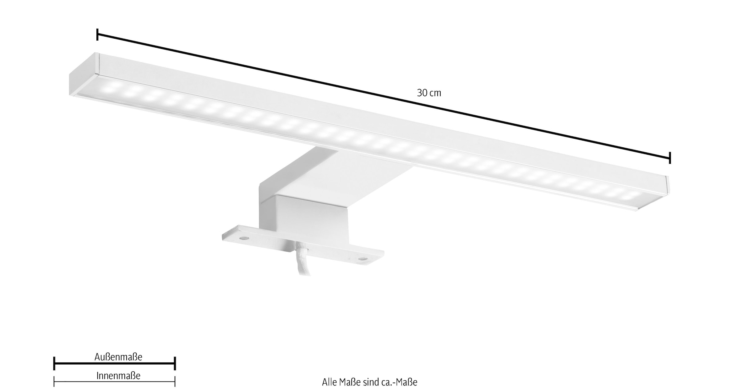 trendteam LED Spiegelleuchte LED-Board Kaltweiss Länge 30 cm - LED Badaufbauleuchte mit kaltem Licht - Mit Multibox