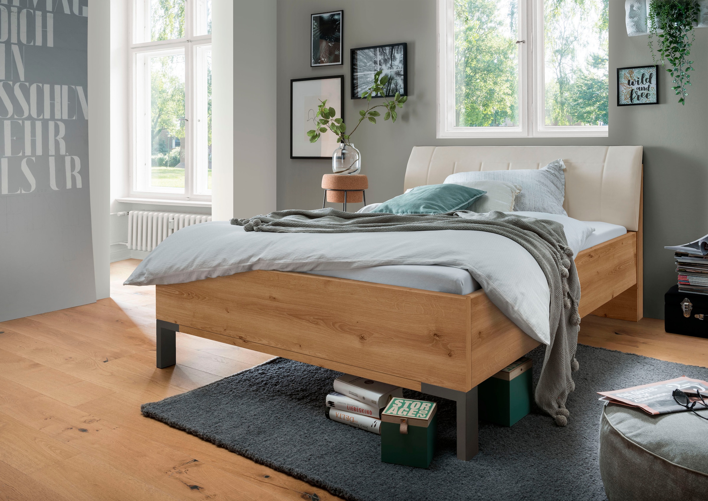 WIEMANN Lit futon »Monaco, Bettgestell, Bettrahmen, komfortables Polsterkopfteil« 4-fache Liegehöhenverstellung, MADE IN GERMANY,  Polsterkopfteil aus Kunstleder, verschiedene Grössen, in Komforthöhe