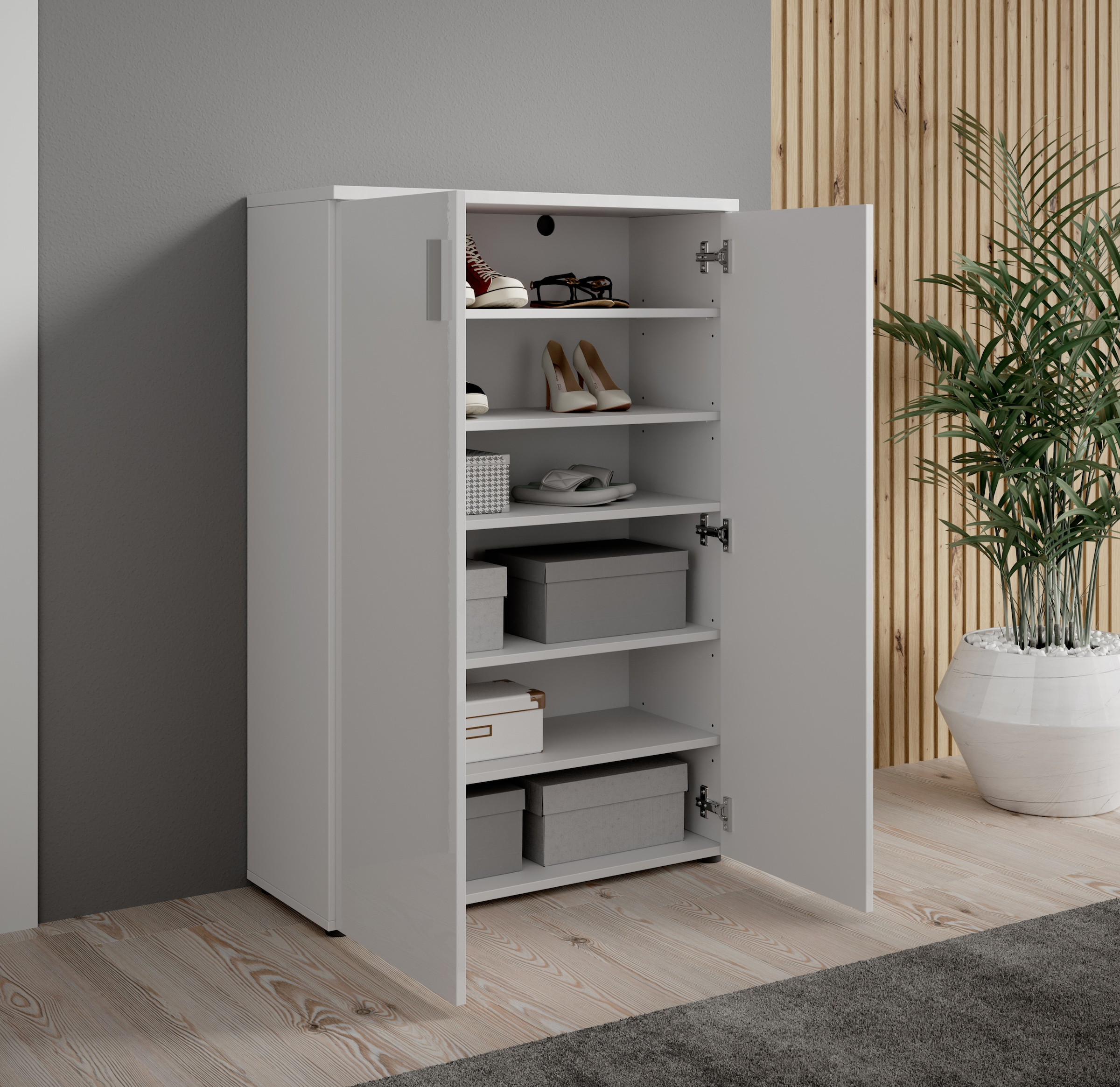 HBZ Schuhschrank »Lincoln weiss Glanz, BxHxT 80x120x35 cm« 1 Stk. tlg. Schuhschrank mit 2 Türen, 4 Einlegeböden