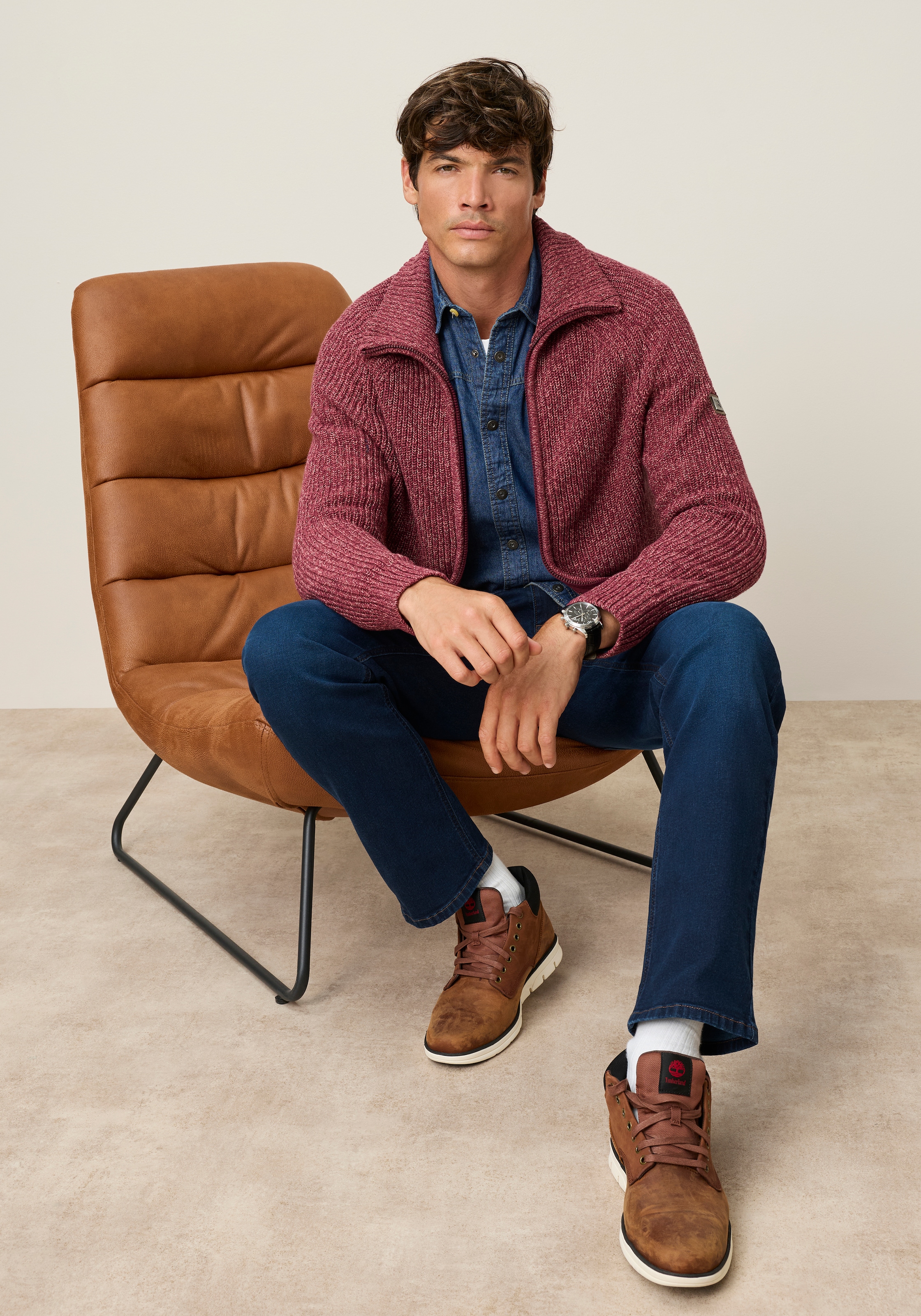 Man's World Strickjacke »Mit Stehkragen & Reissverschluss melierte Optik« regular fit, mit Raglanärmeln