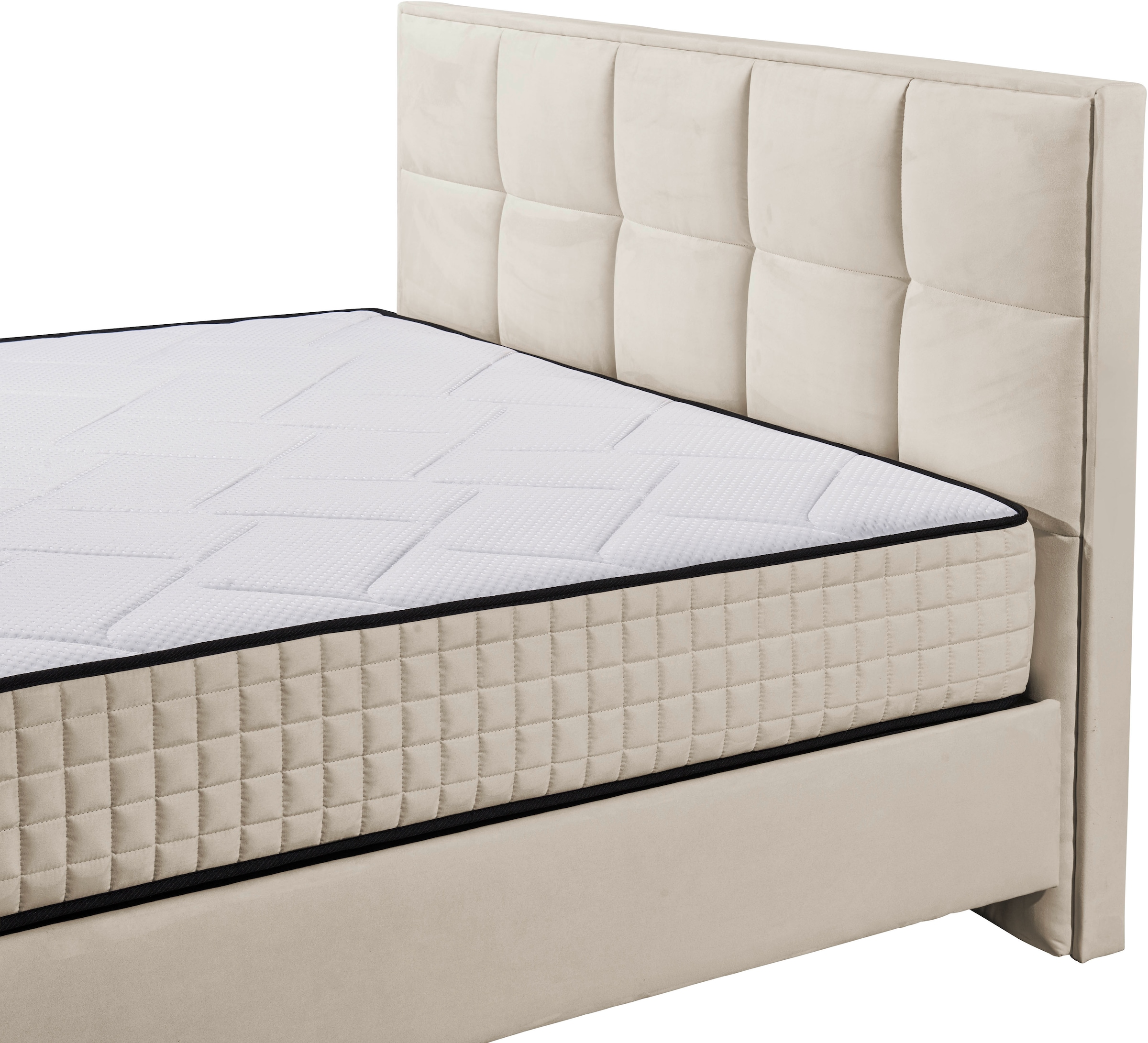 ED EXCITING DESIGN Lit de boxe »Monroe inkl. Bettkasten, erhältlich in den Breiten 160cm & 180cm« matelas duo - côté ferme avec natte de coco