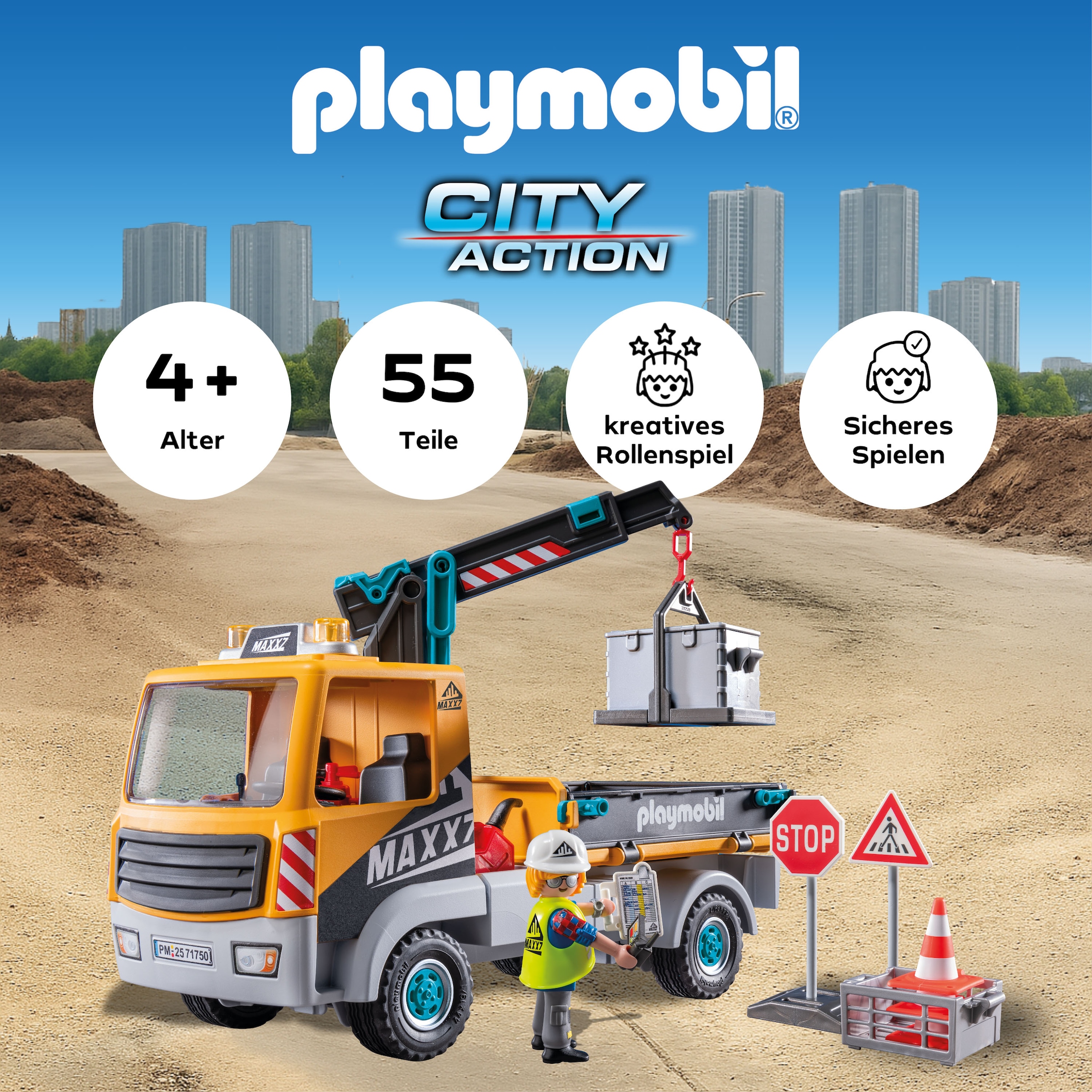 Playmobil® Jeu de construction »Baustellen-LKW mit Kran (71750), Playmobil Action Heroes«