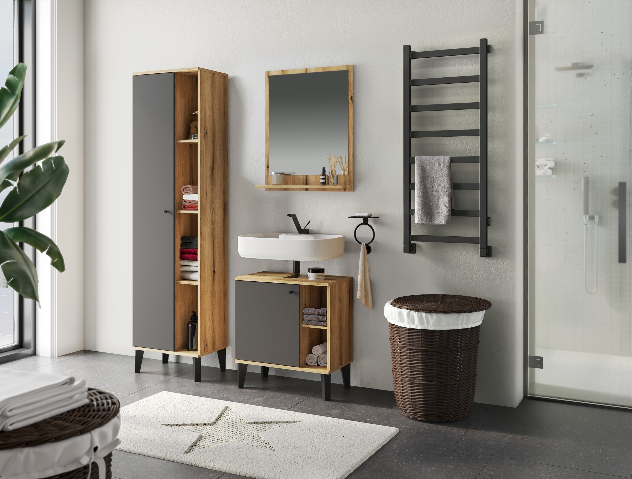 Home affaire Badmöbel-Set »OSLO, Bad im skandinavischen Design« Set, 3 Stk. tlg.