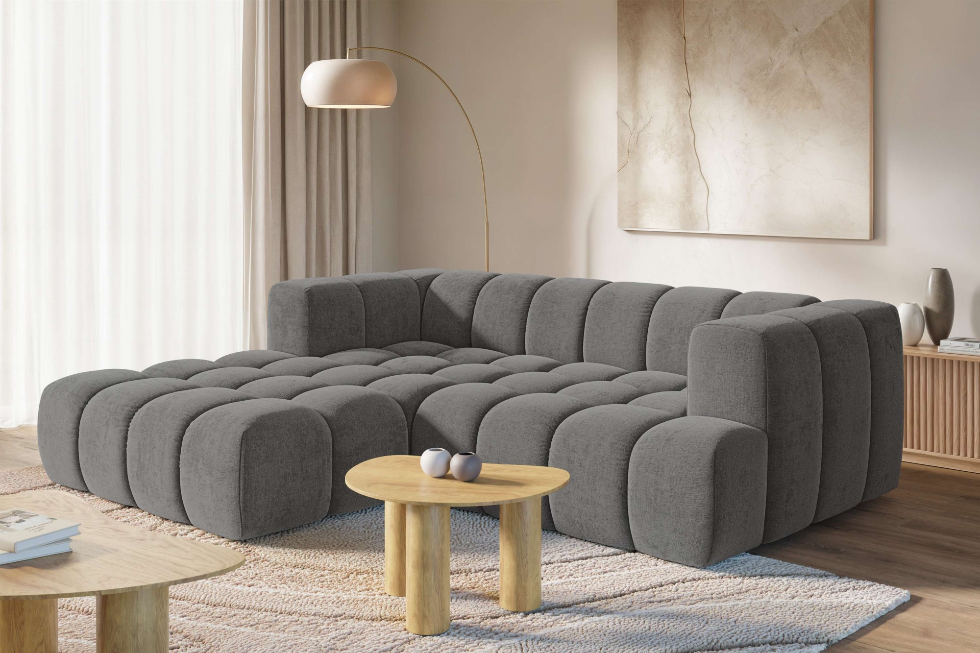 homsy by Ana Johnson Canapé d'angle »»XL« BOUBELLE L-Form extra tief, Design: Bubble-Optik, Breite 247cm« hoher Sitzkomfort dank Wellenunterfederung, XL Sitztiefe 100 cm