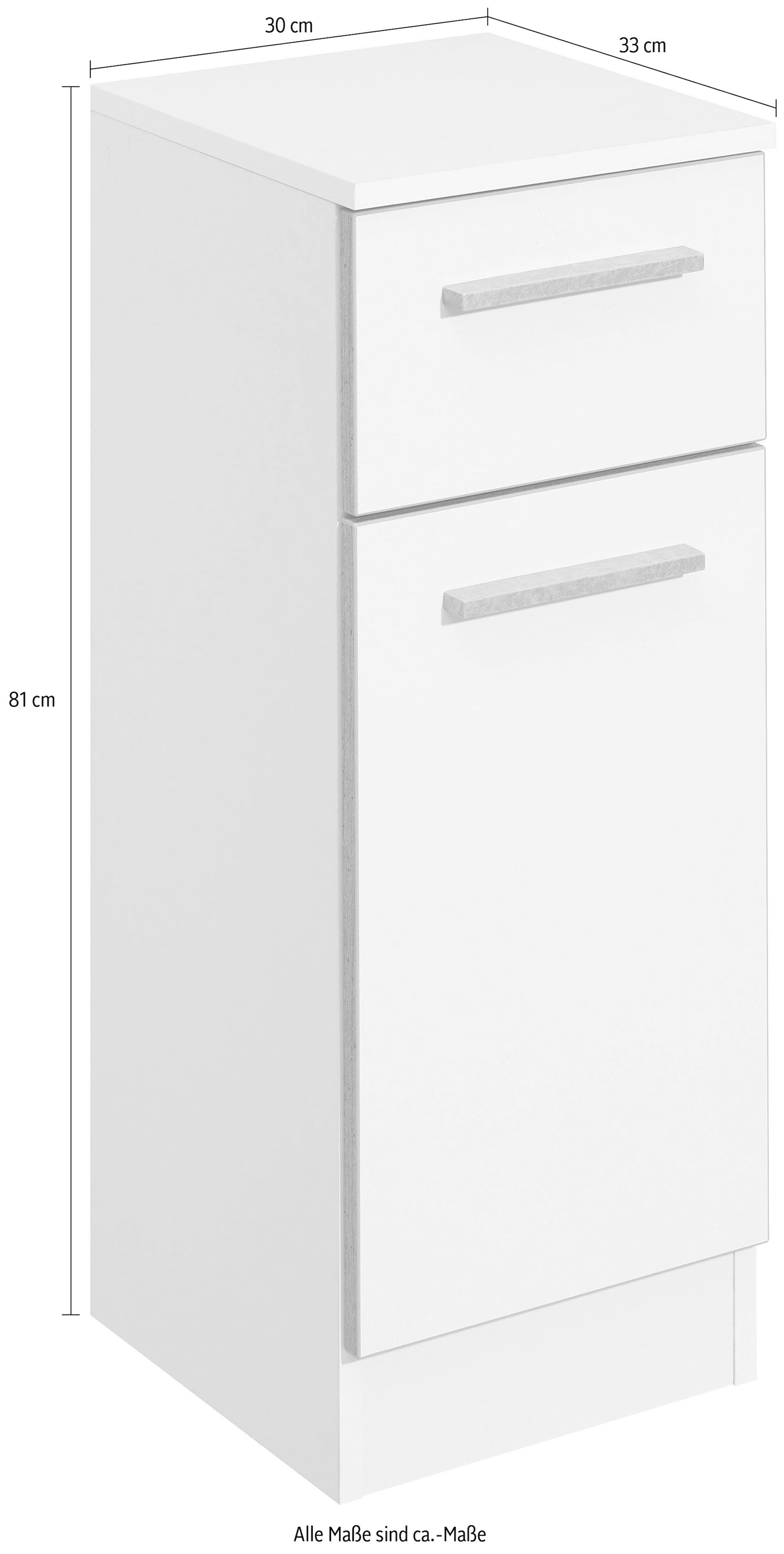 Saphir Armoire basse »Quickset 953 Badschrank mit 1 Tür und 1 Schublade, 30 cm breit« meuble sous lavabo avec amortisseur de porte, poignées effet béton